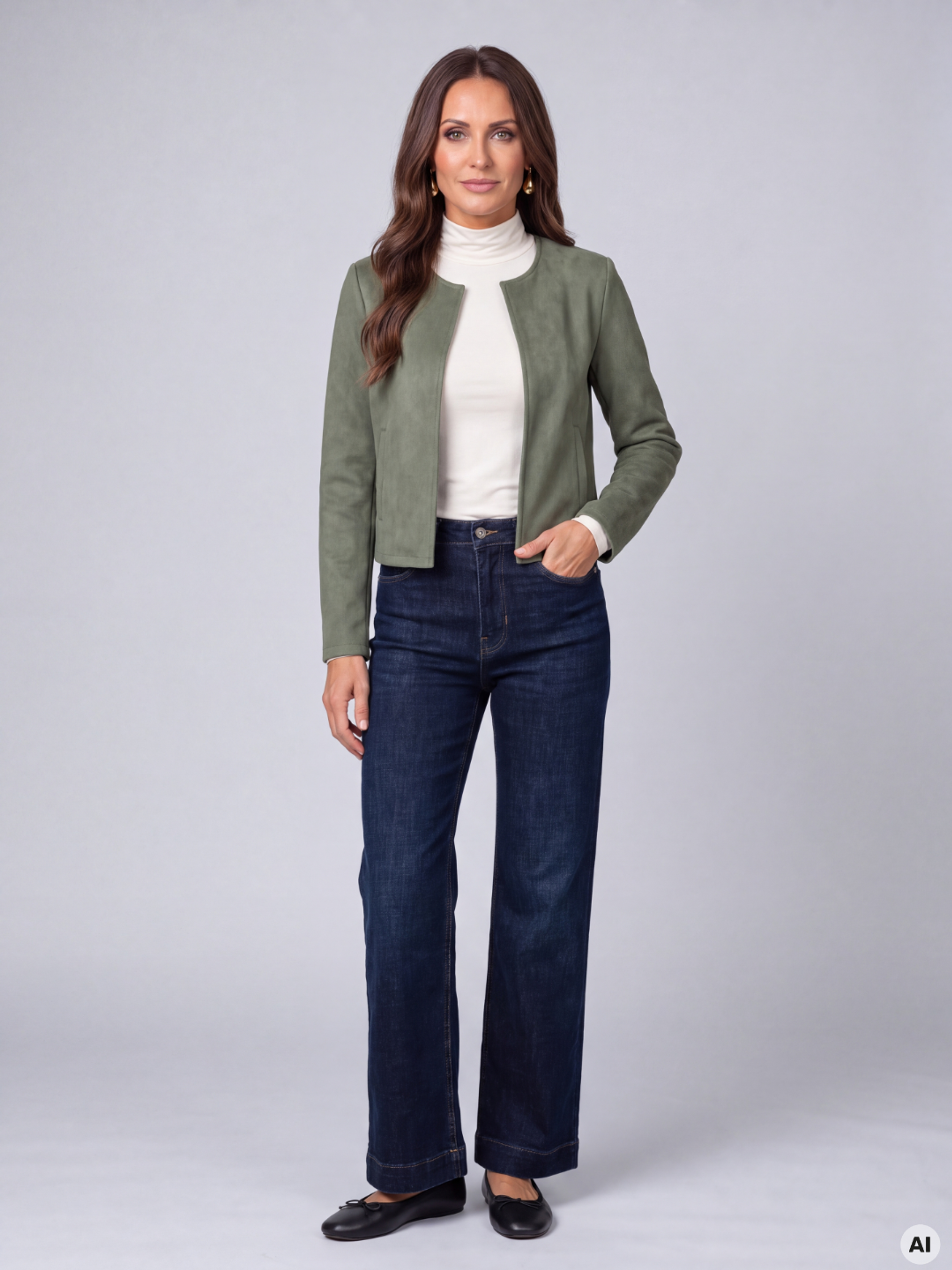 Khakifarbenes Damen-Bolero mit langen Ärmeln ORSAY - 005