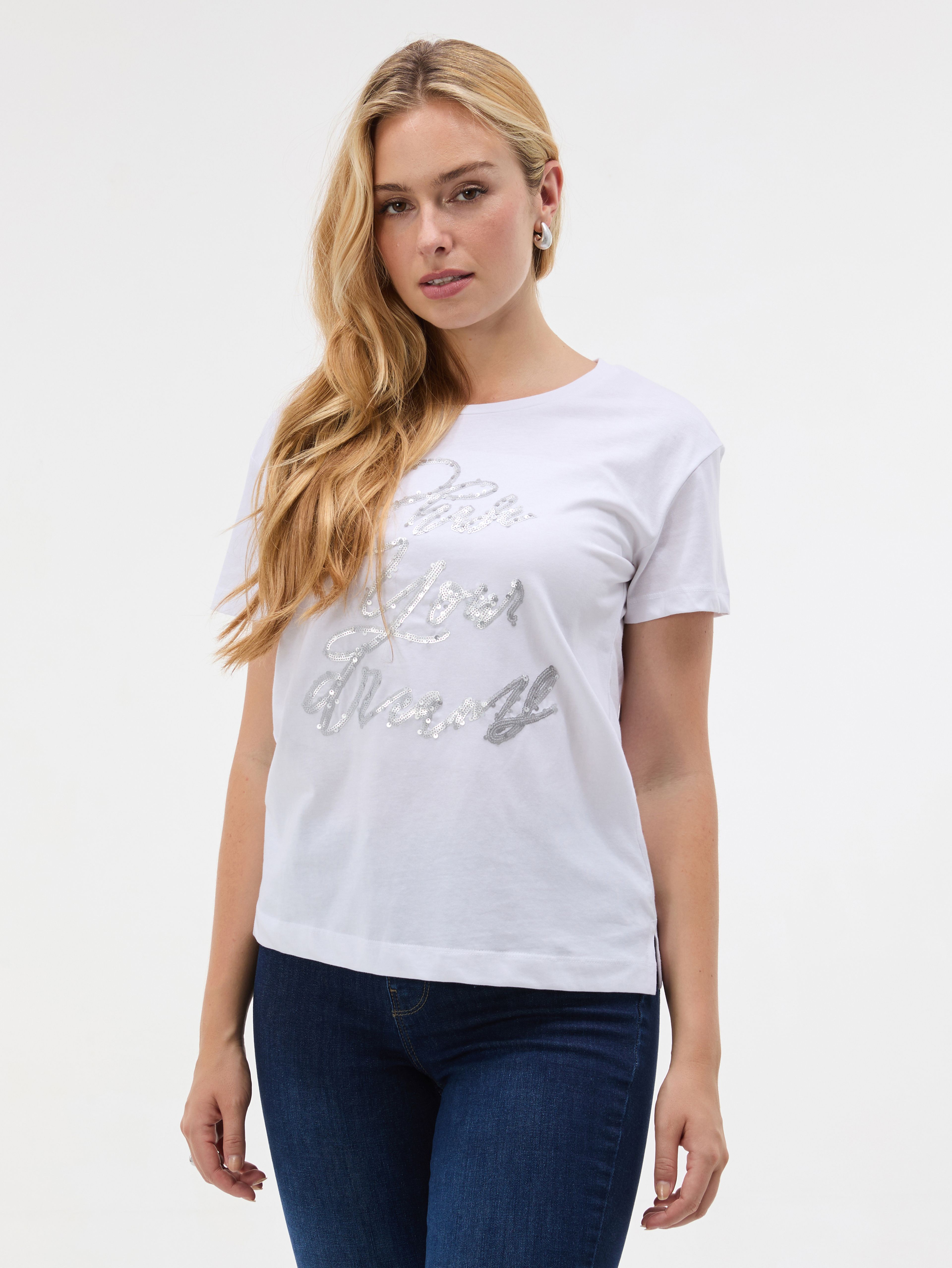 Biały damski top z krótkim rękawem ORSAY - 001