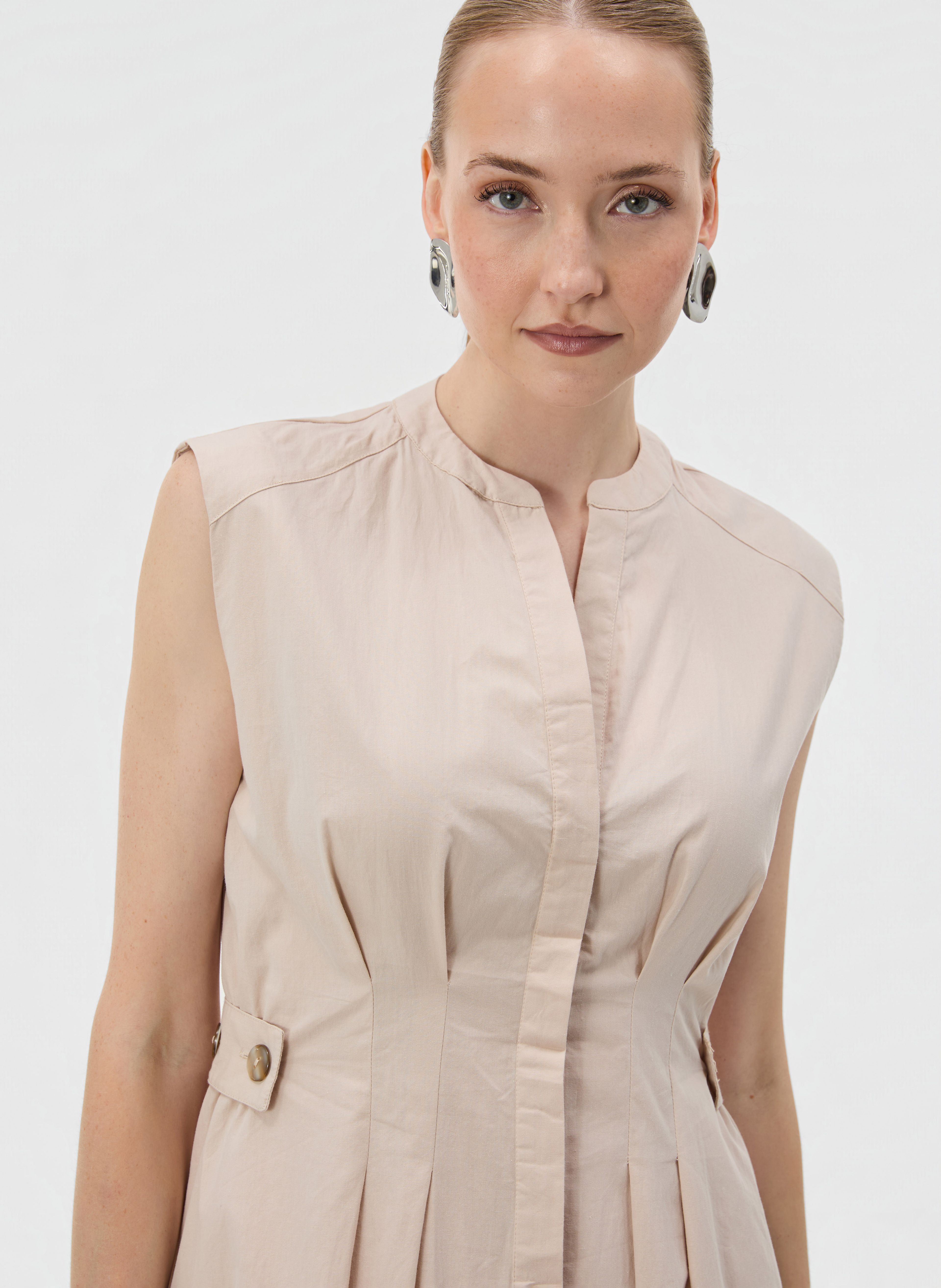 Beiges ärmelloses Damen-Midikleid in A-Linie mit V-Ausschnitt ORSAY - 004