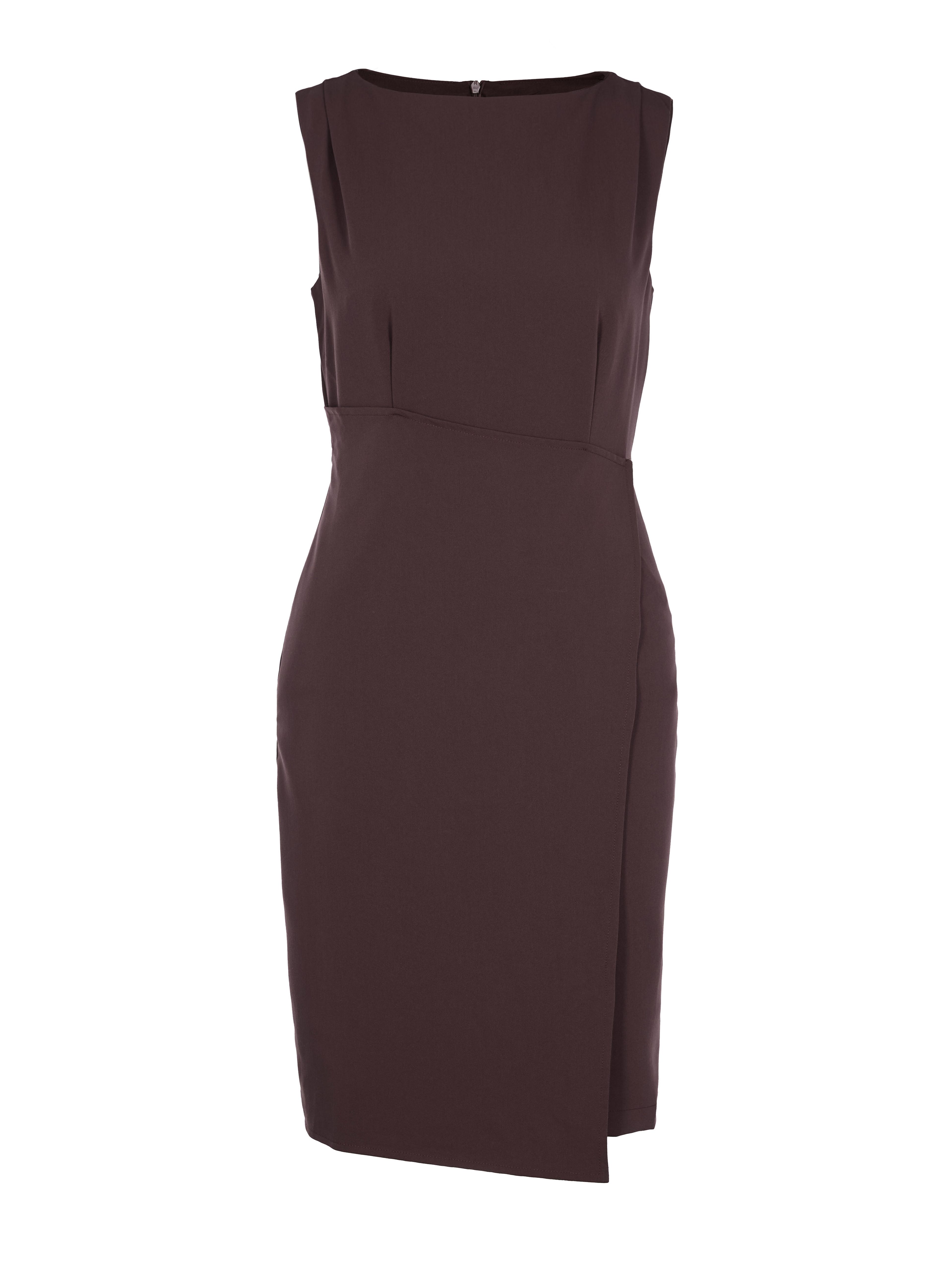 Dunkelbraunes ärmelloses Damen-Wickelkleid ORSAY - 005