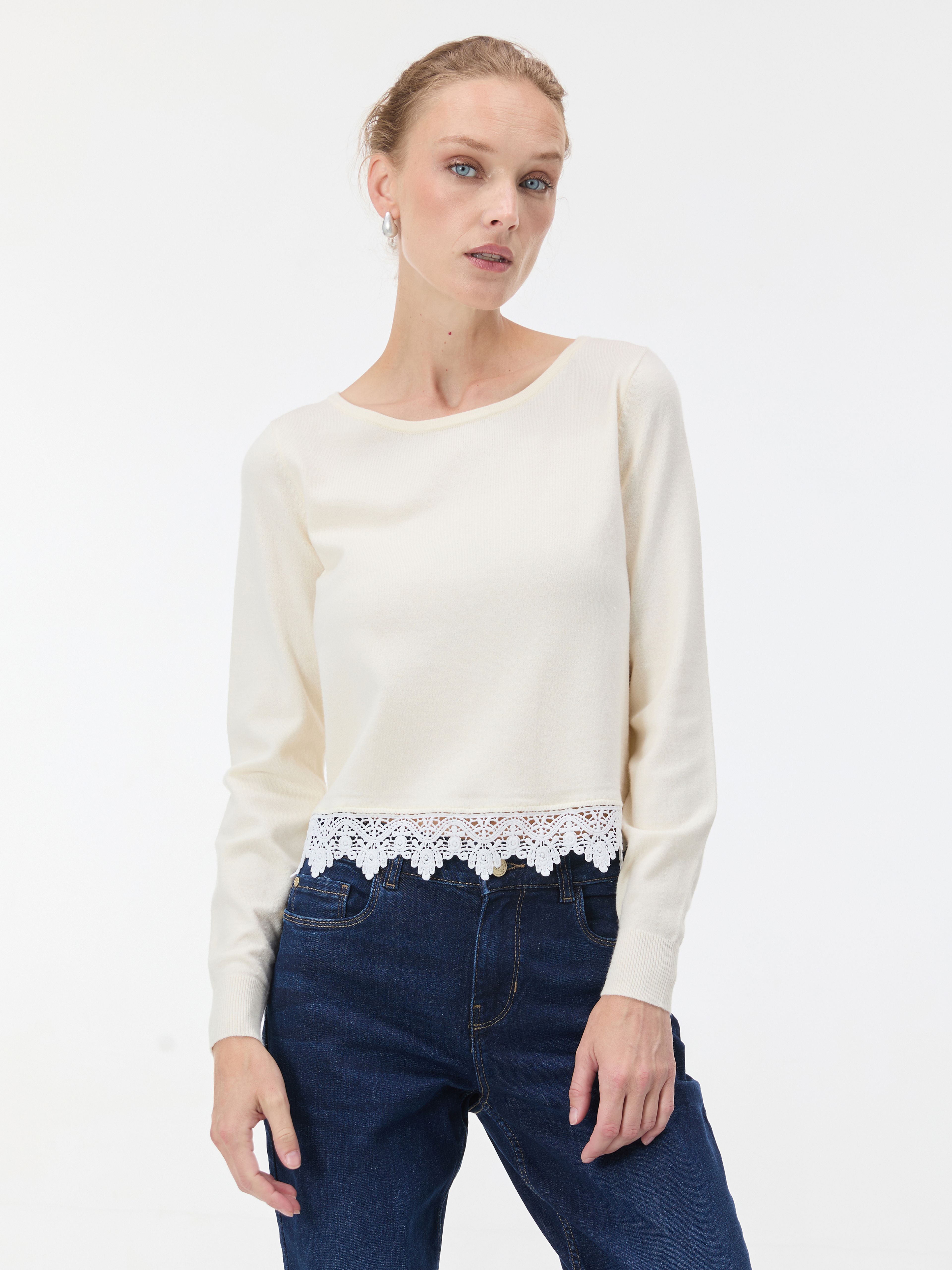 Weißer Damenpullover mit langen Ärmeln ORSAY - 002