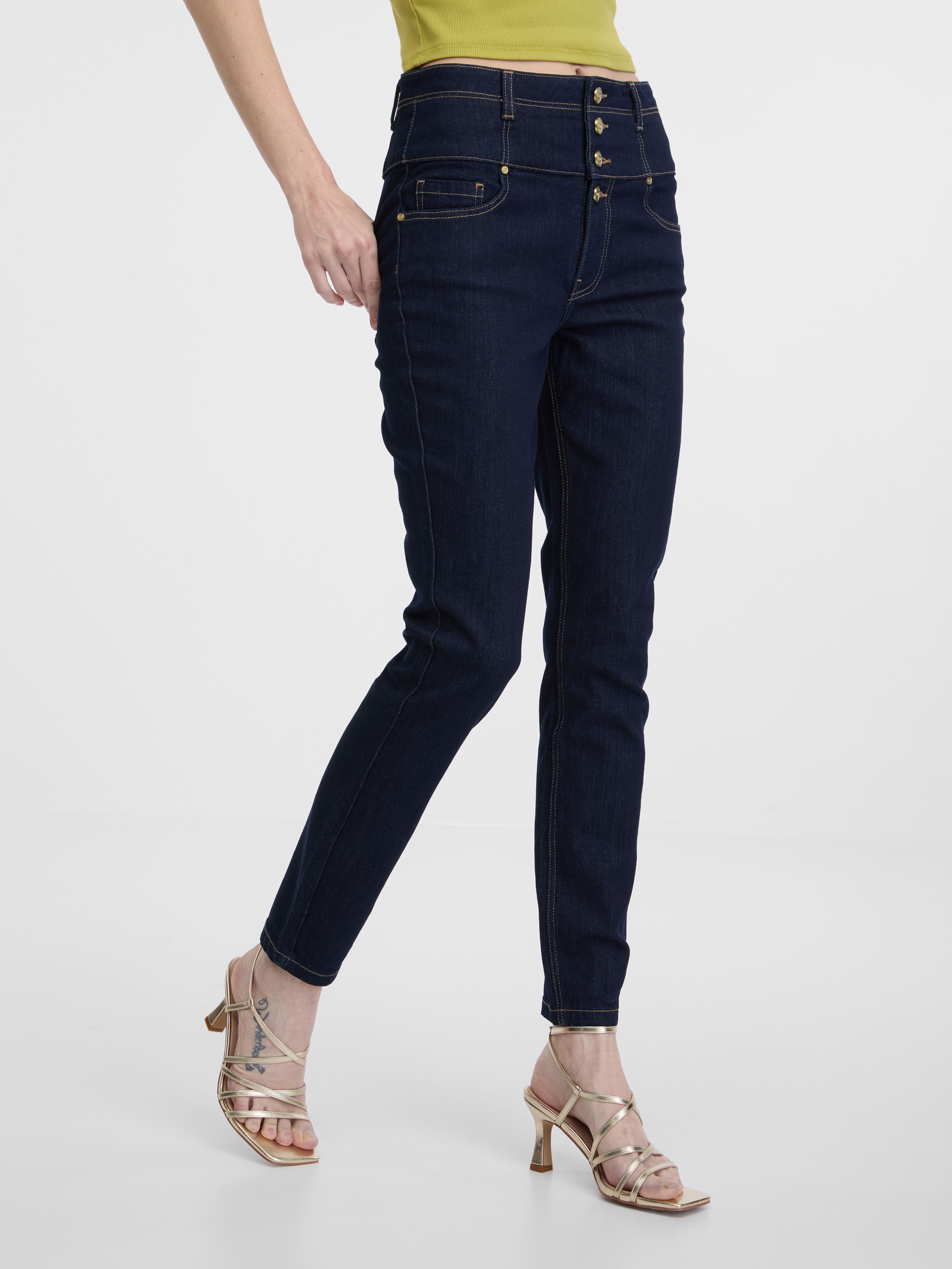 Ciemnoniebieskie damskie jeansy skinny ORSAY