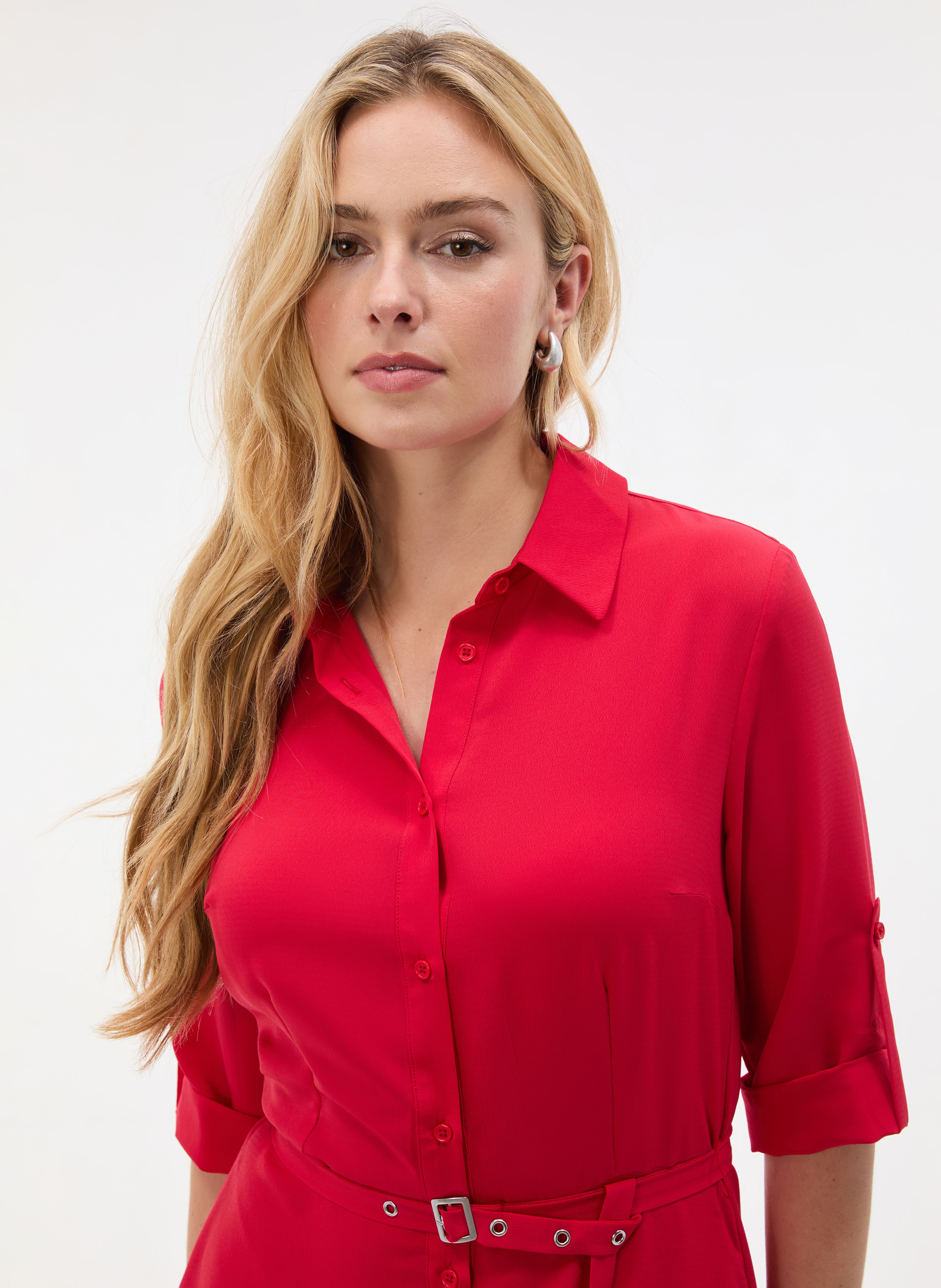 Rochie tip cămașă scurtă, cu croială evazată, roșu ORSAY - 004