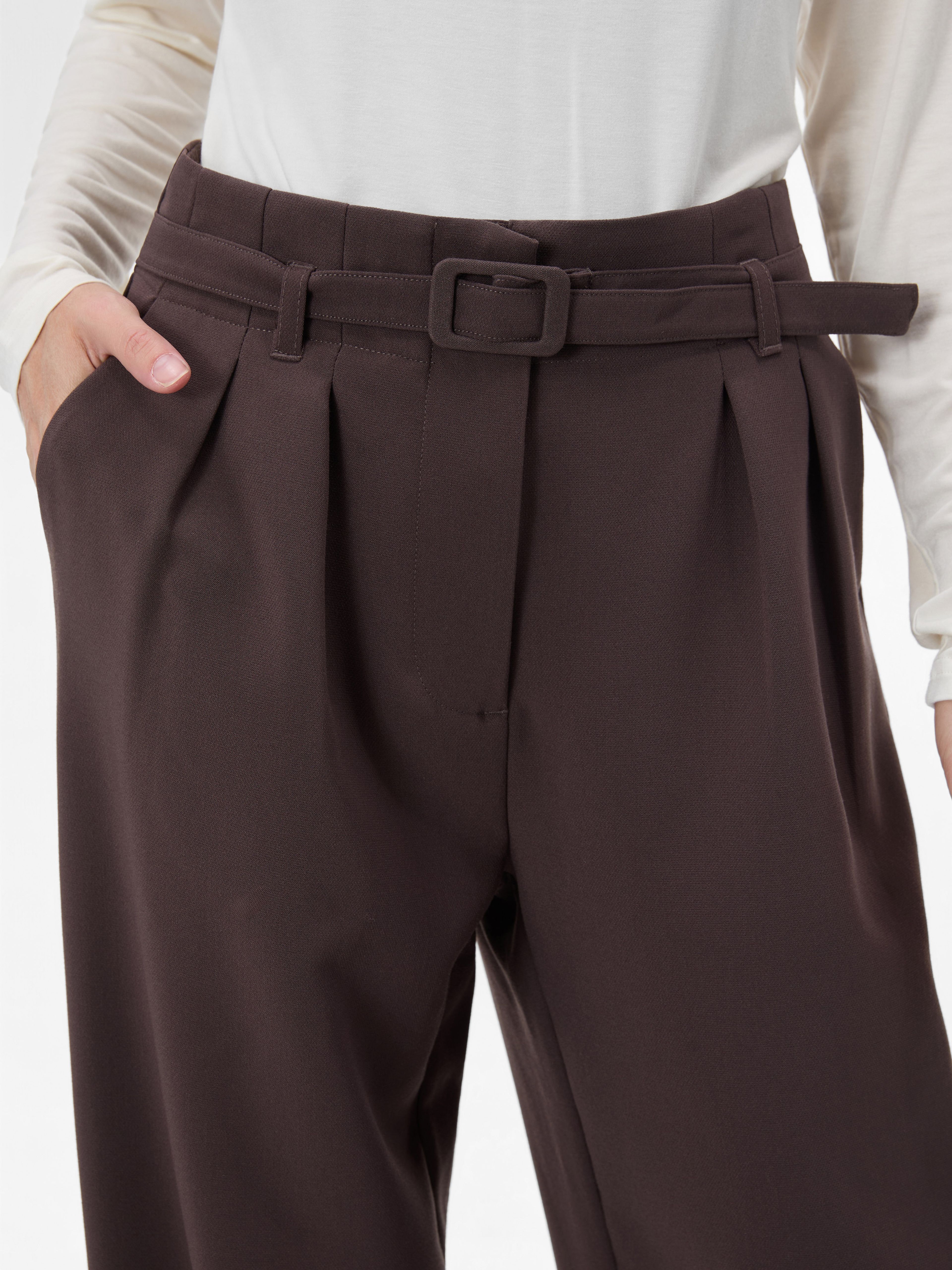 Brązowe damskie spodnie wide leg z wysokim stanem ORSAY - 004