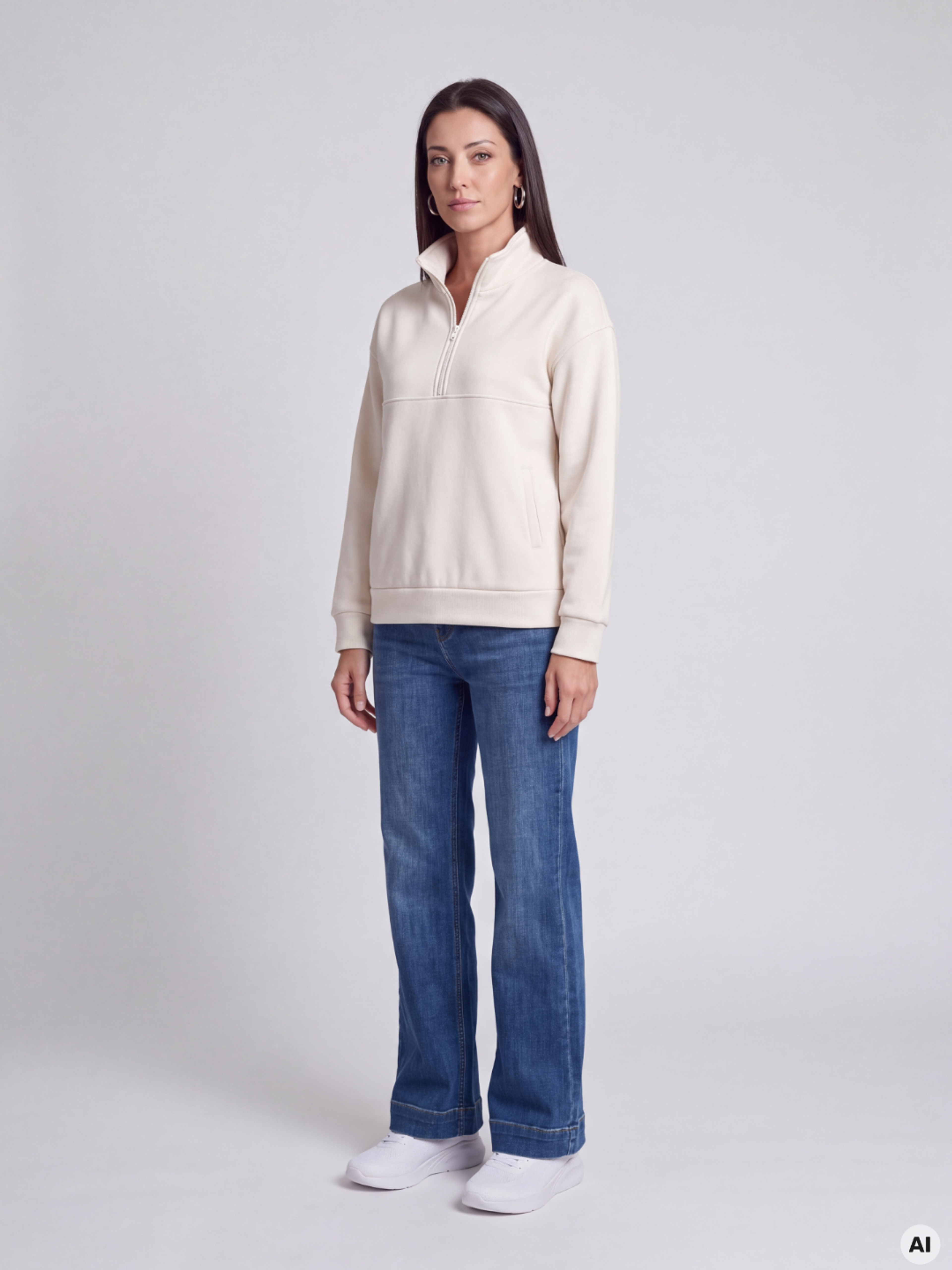Weißes Damen-Sweatshirt mit Stehkragen und langen Ärmeln ORSAY - 005