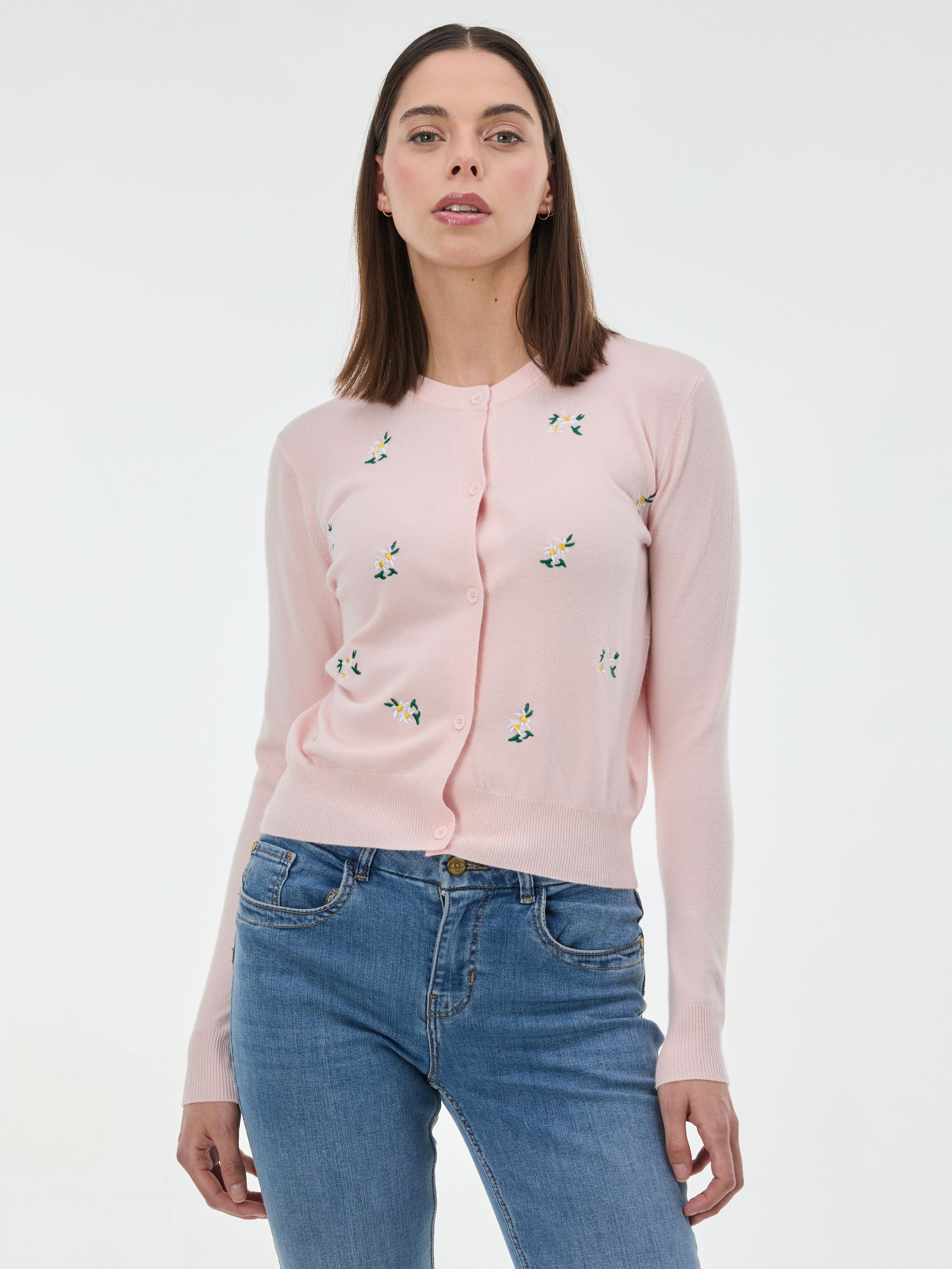 Jasnoróżowy damski kardigan z haftem ORSAY