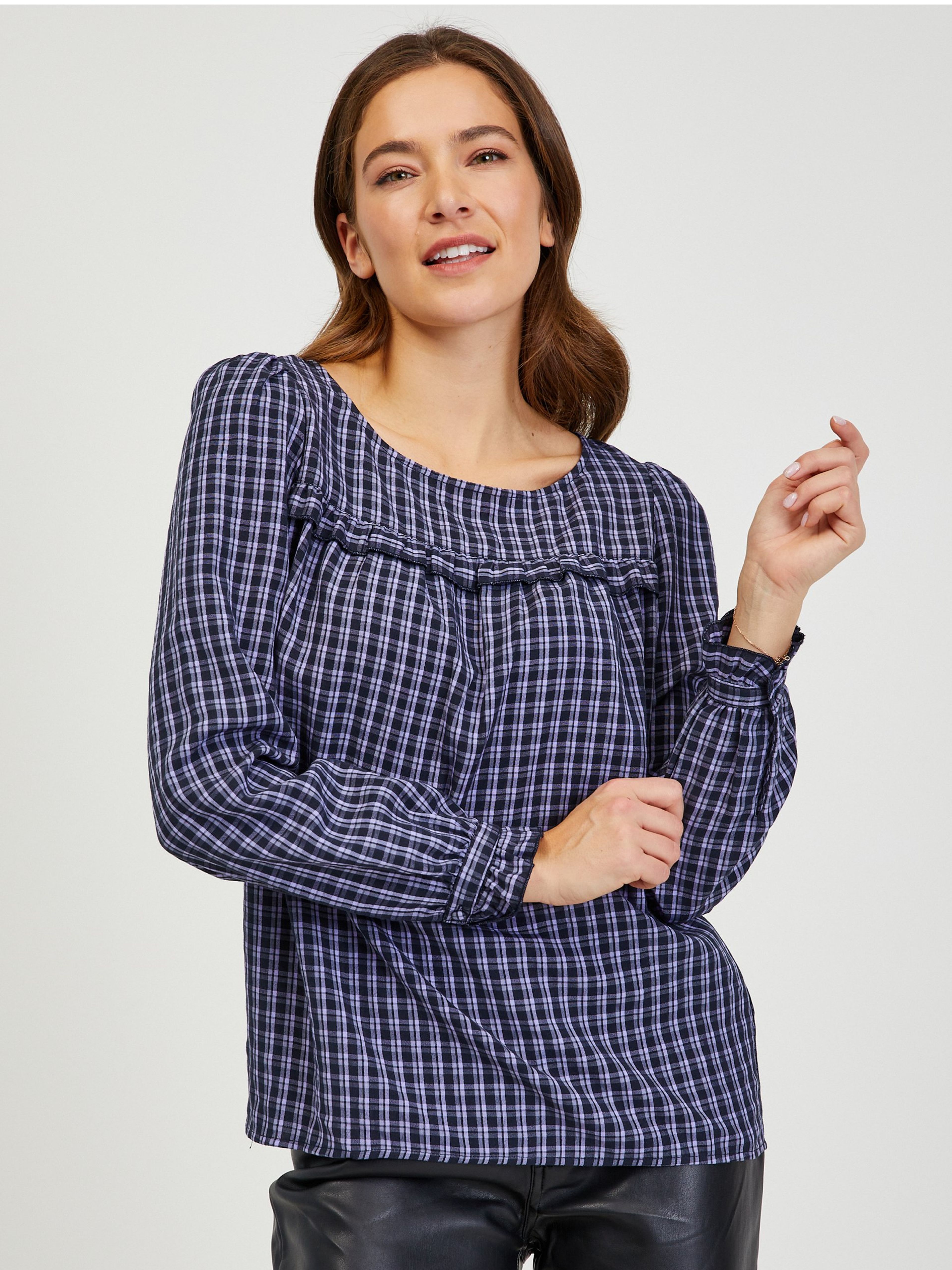 Granatowa bluzka w kratę ORSAY