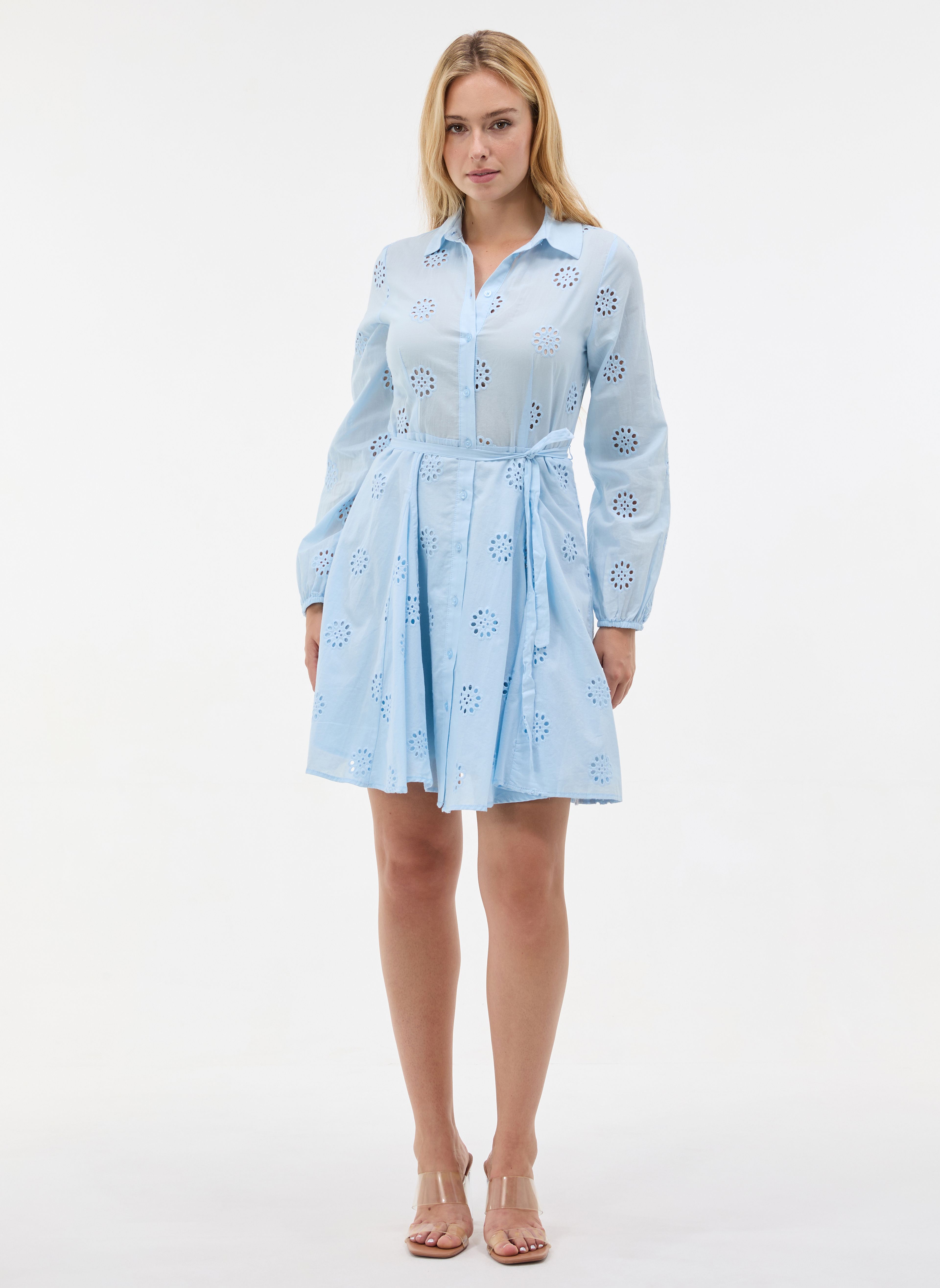 Rochie tip cămașă scurtă, cu croială evazată, albastru deschis ORSAY - 003