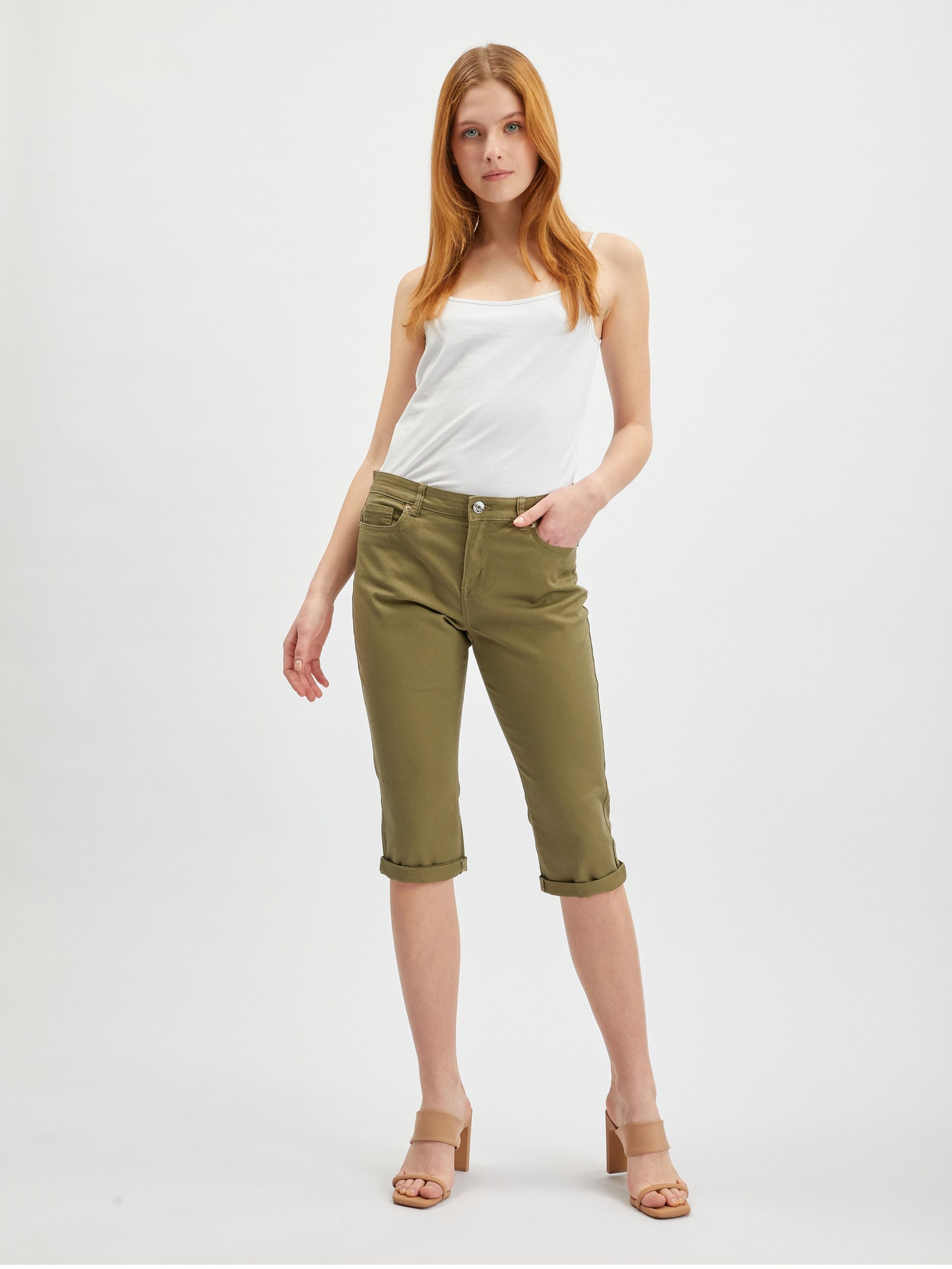 Khaki jeansy damskie cropped ORSAY