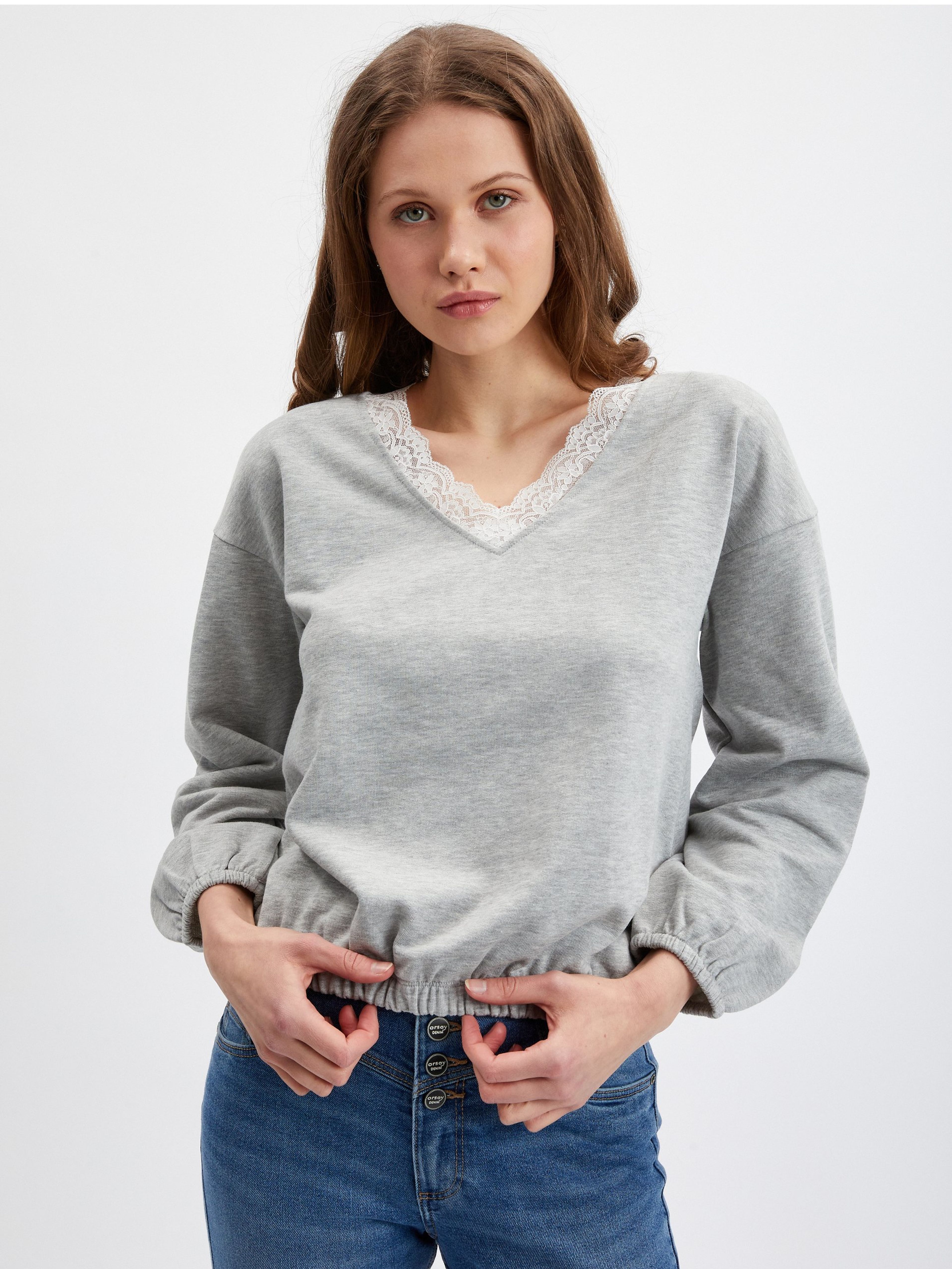 Hellgraues meliertes Damen-Sweatshirt ORSAY