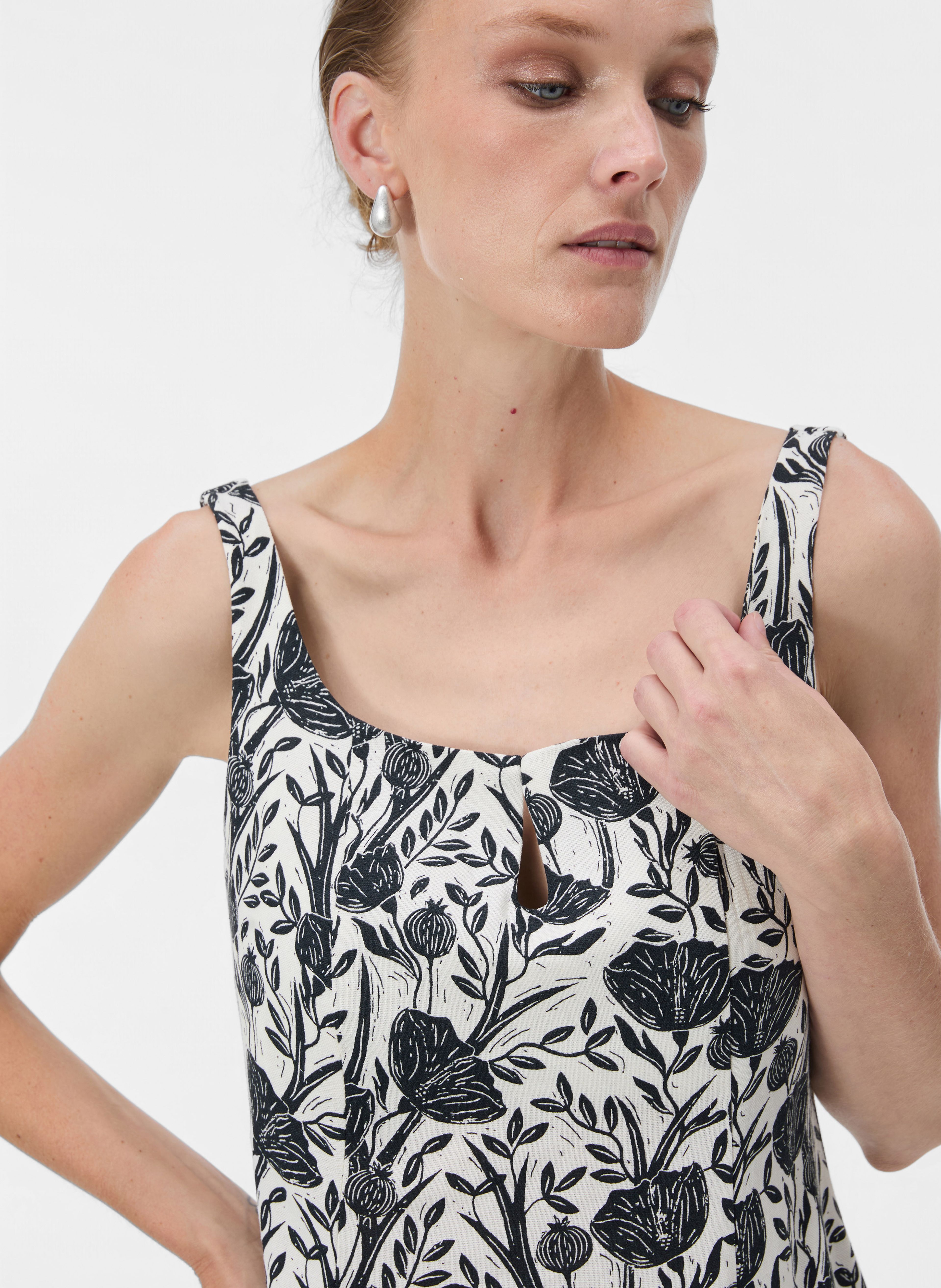 Rochie scurtă pentru femei neagră în linie A, cu bretele și imprimeu floral ORSAY - 004