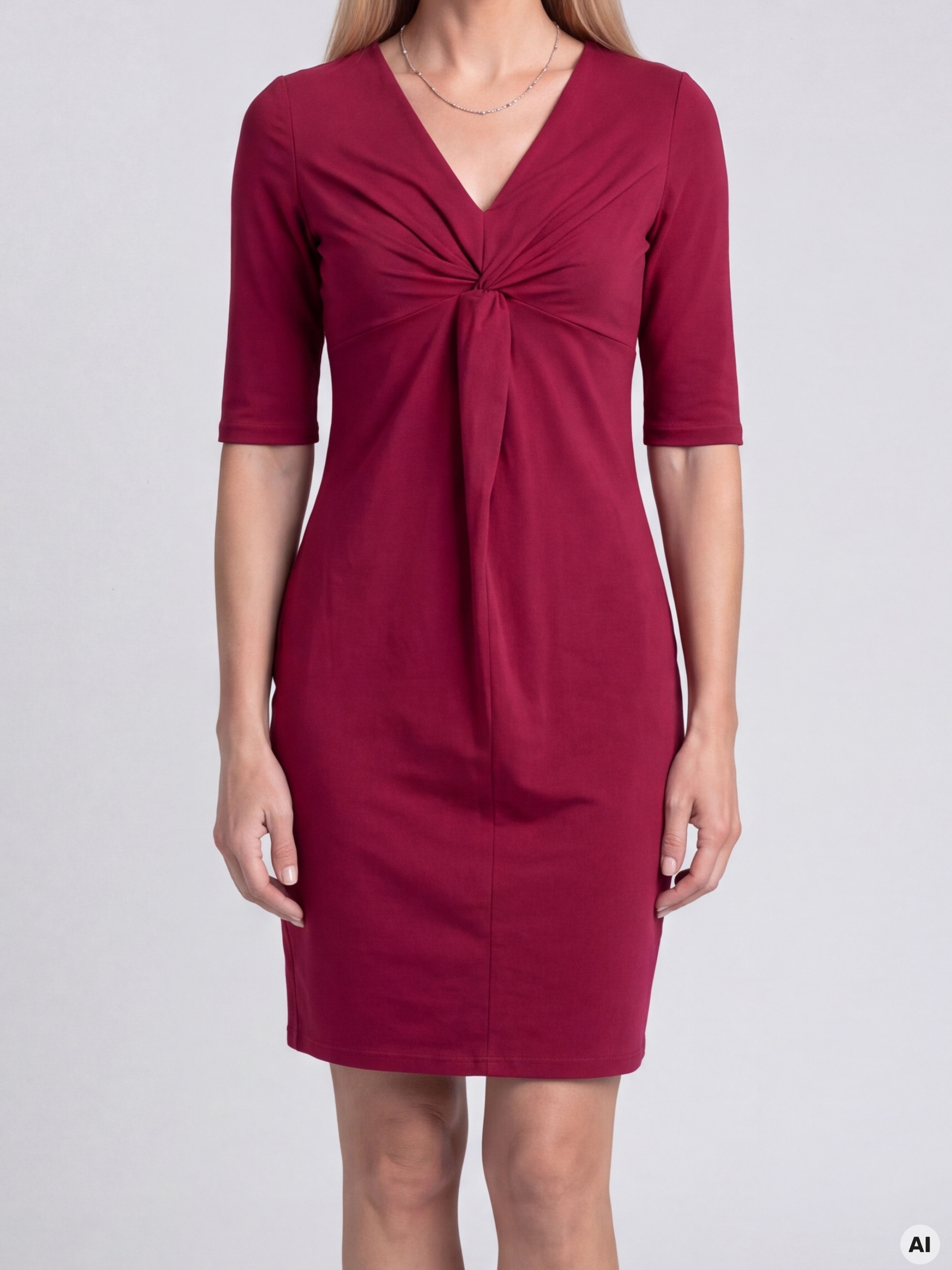 Rochie conică pentru femei bordo până la genunchi cu mâneci scurte ORSAY - 003