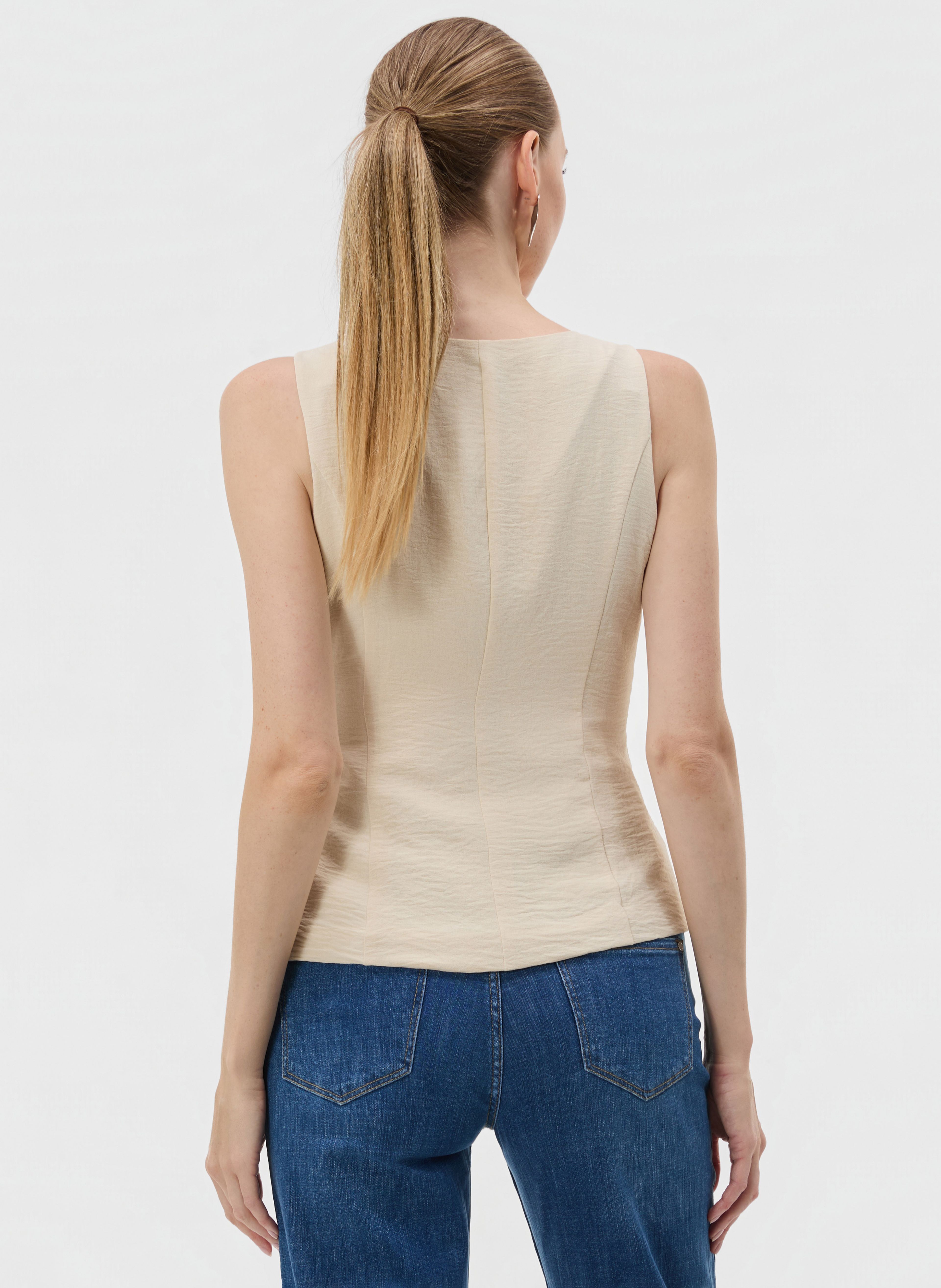 Cremefarbenes Damen-Trägertop mit V-Ausschnitt ORSAY - 002