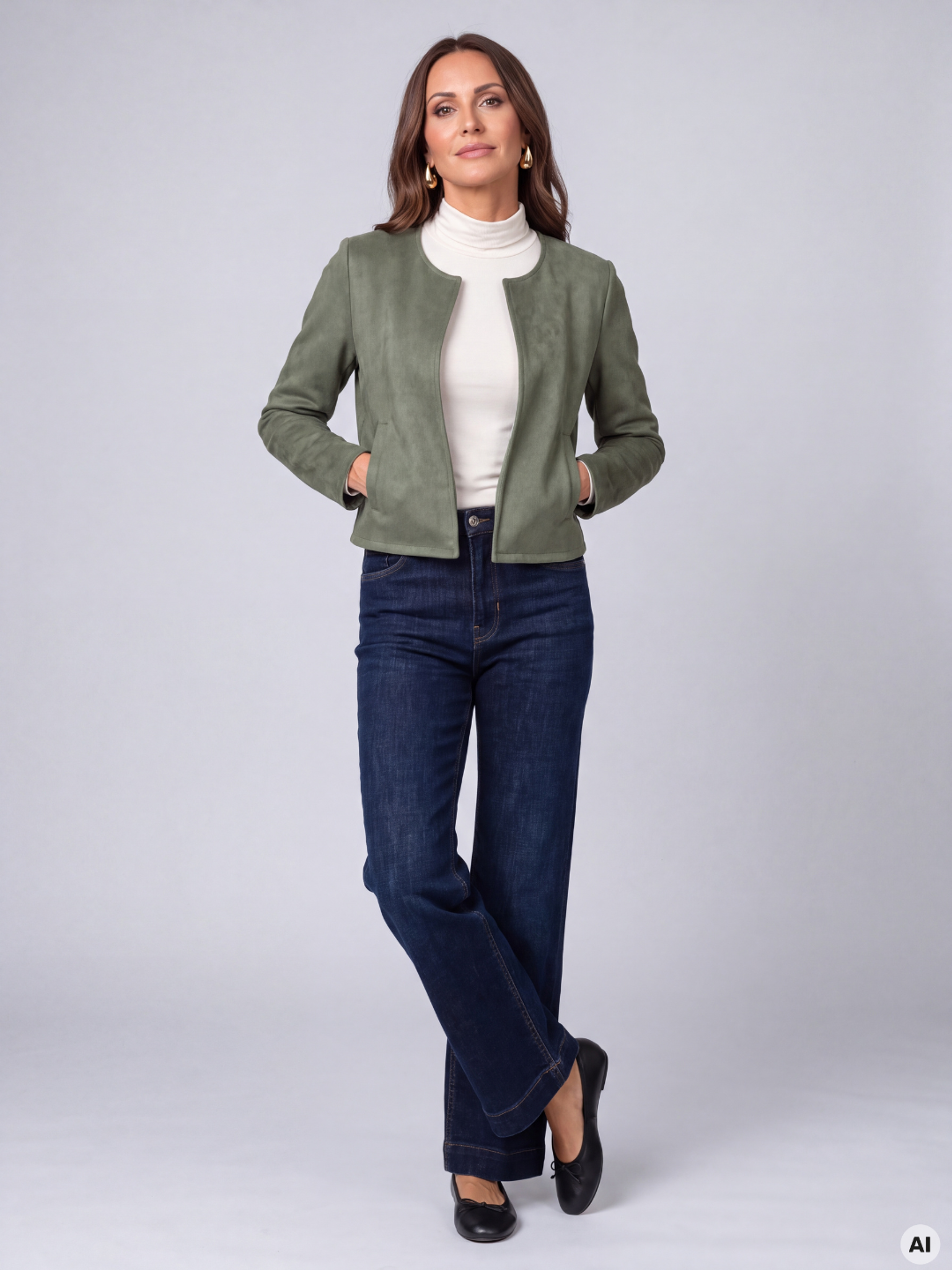 Khakifarbenes Damen-Bolero mit langen Ärmeln ORSAY - 002