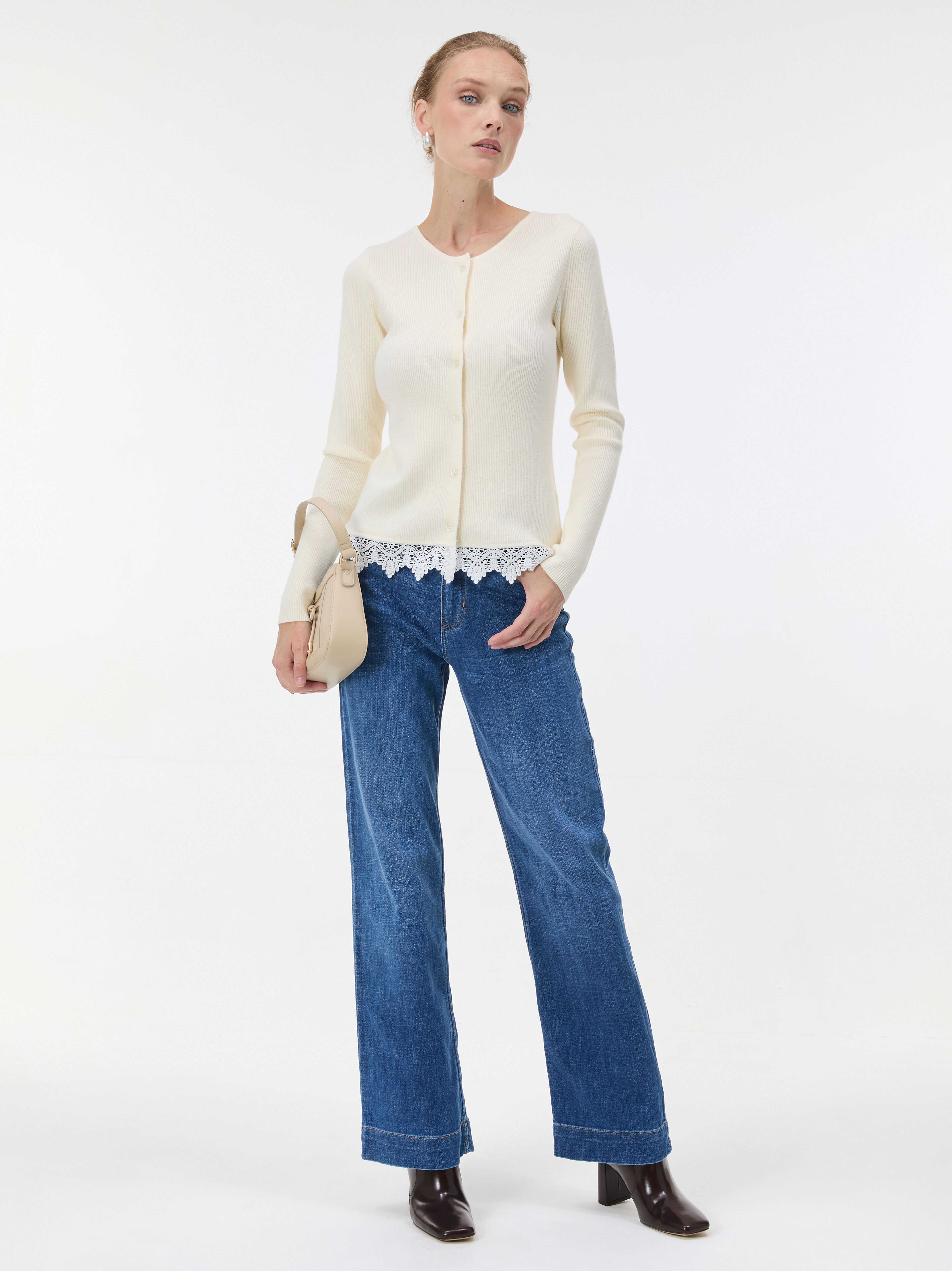 Weißer Damen-Cardigan mit langen Ärmeln ORSAY - 004