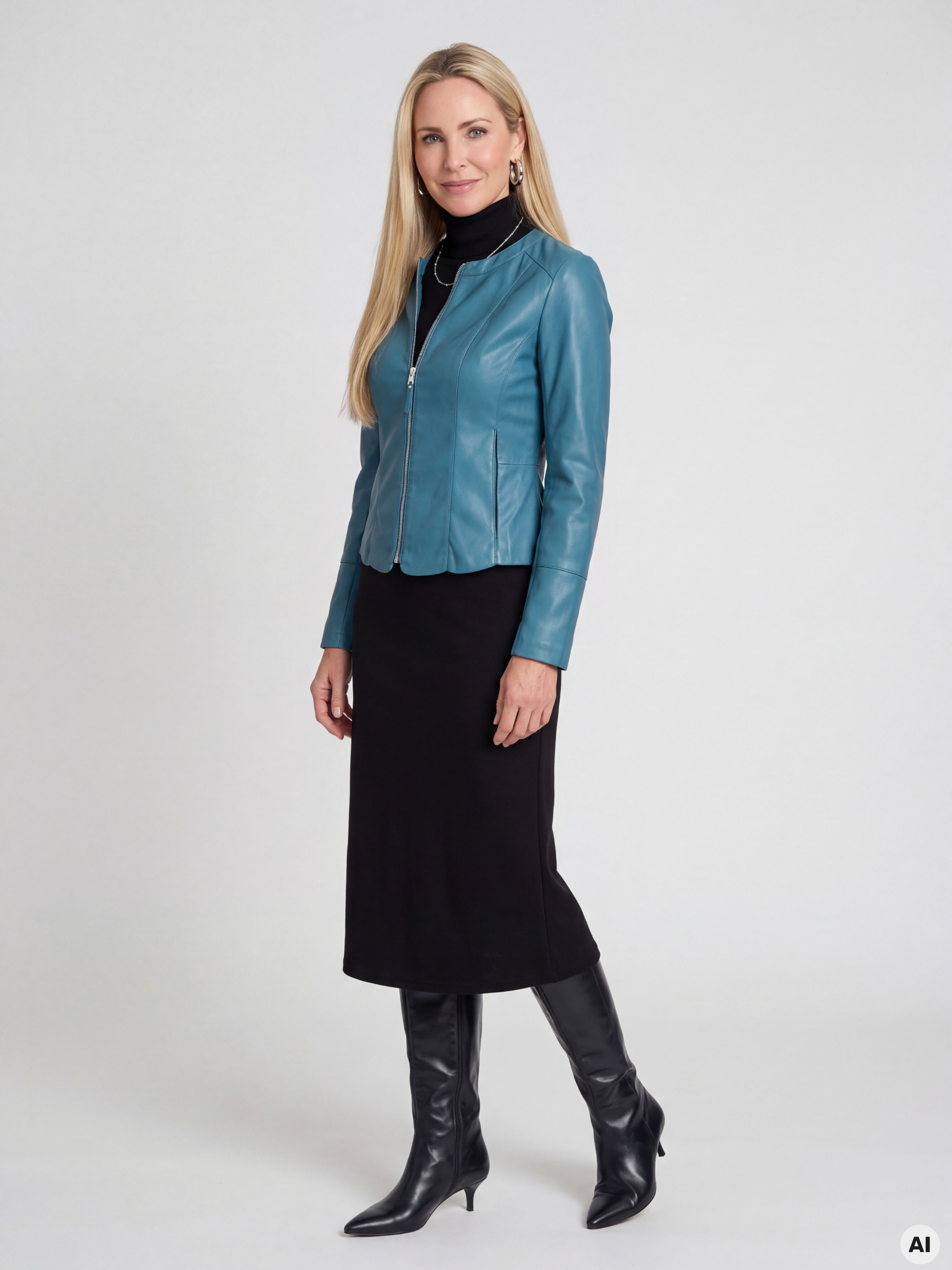 Türkisfarbene Damen-Kunstlederjacke ORSAY - 003