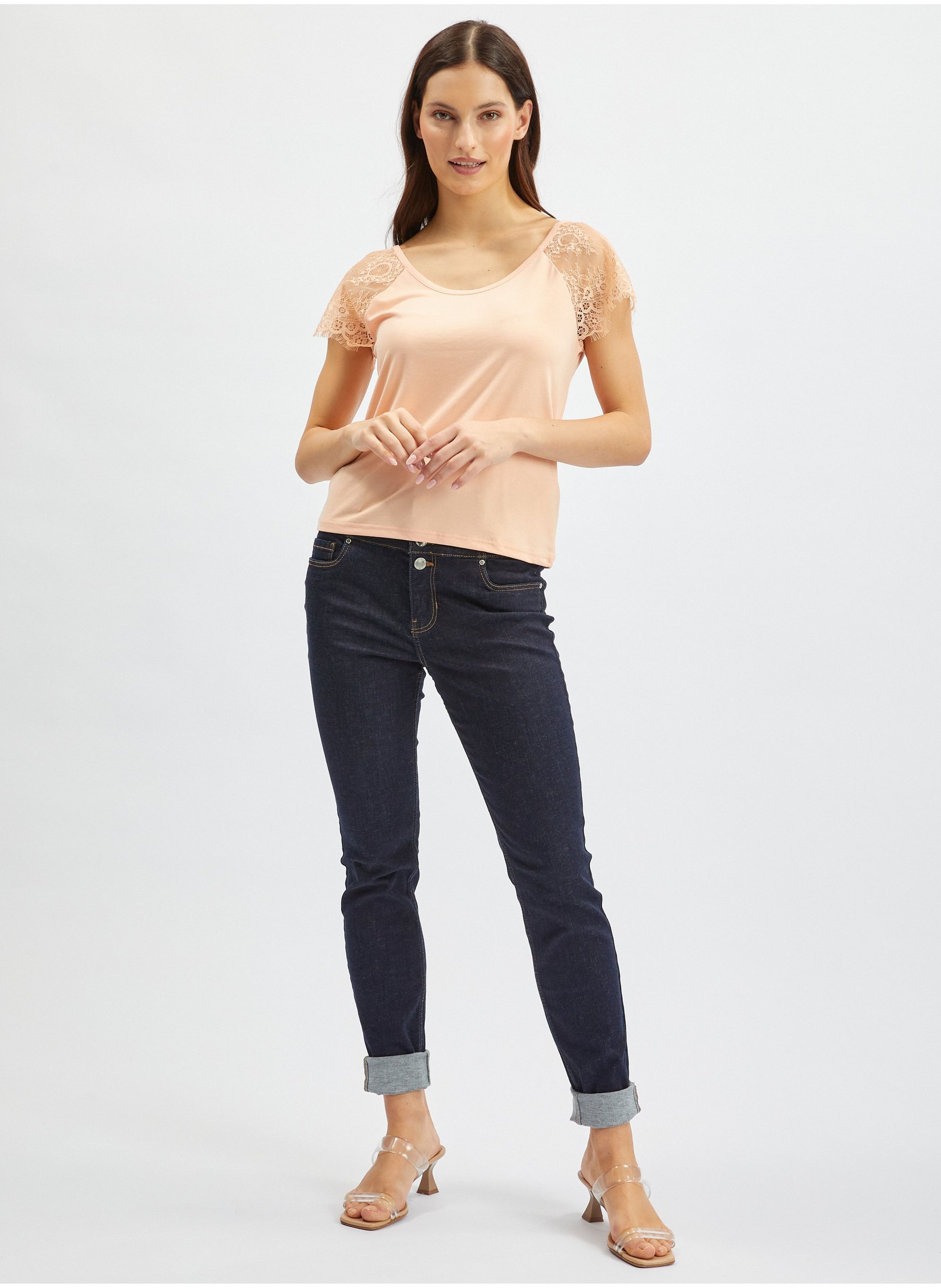 Morelowy t-shirt damski z koronką ORSAY - 003
