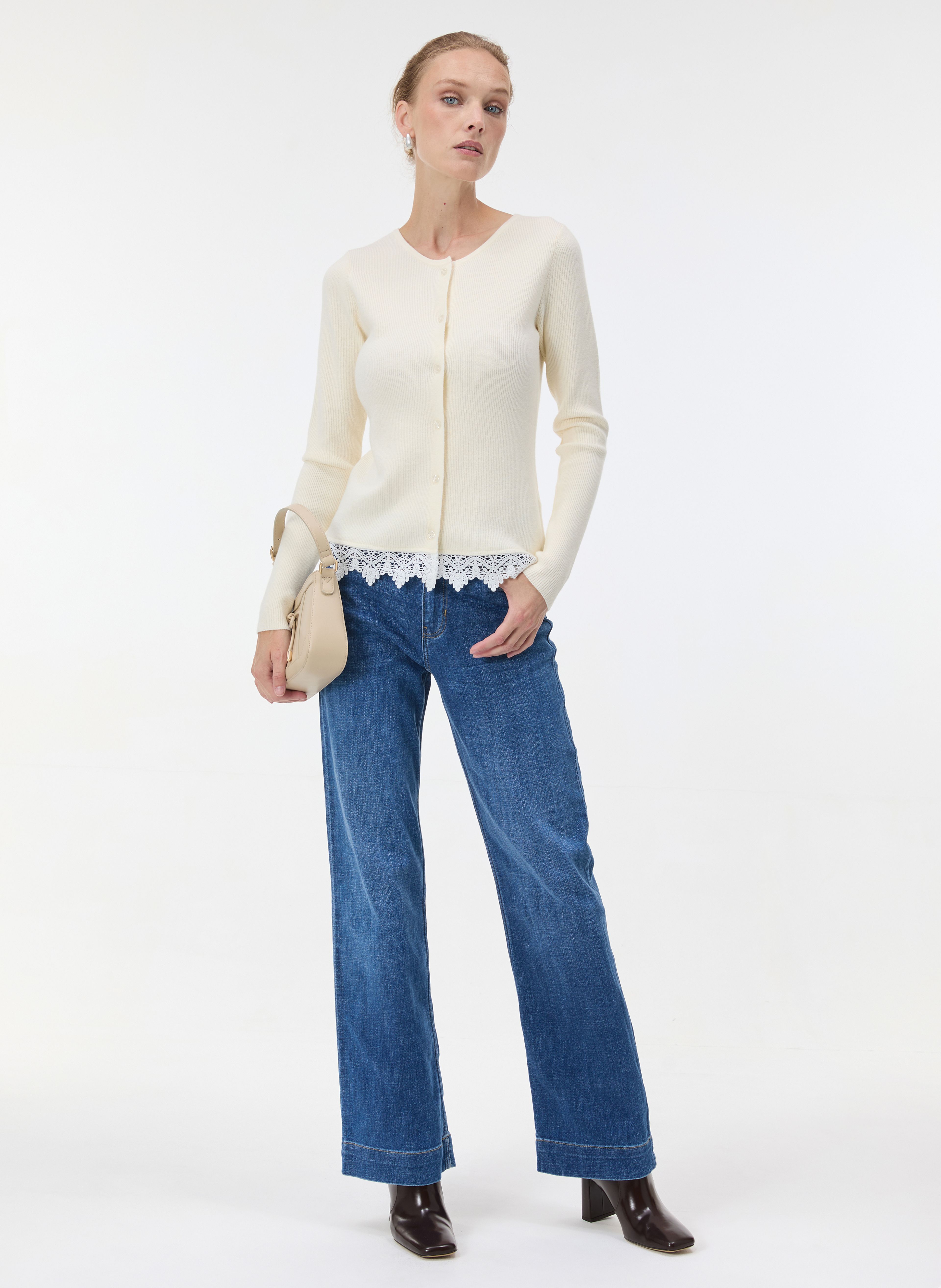 Weißer Damen-Cardigan mit langen Ärmeln ORSAY - 004