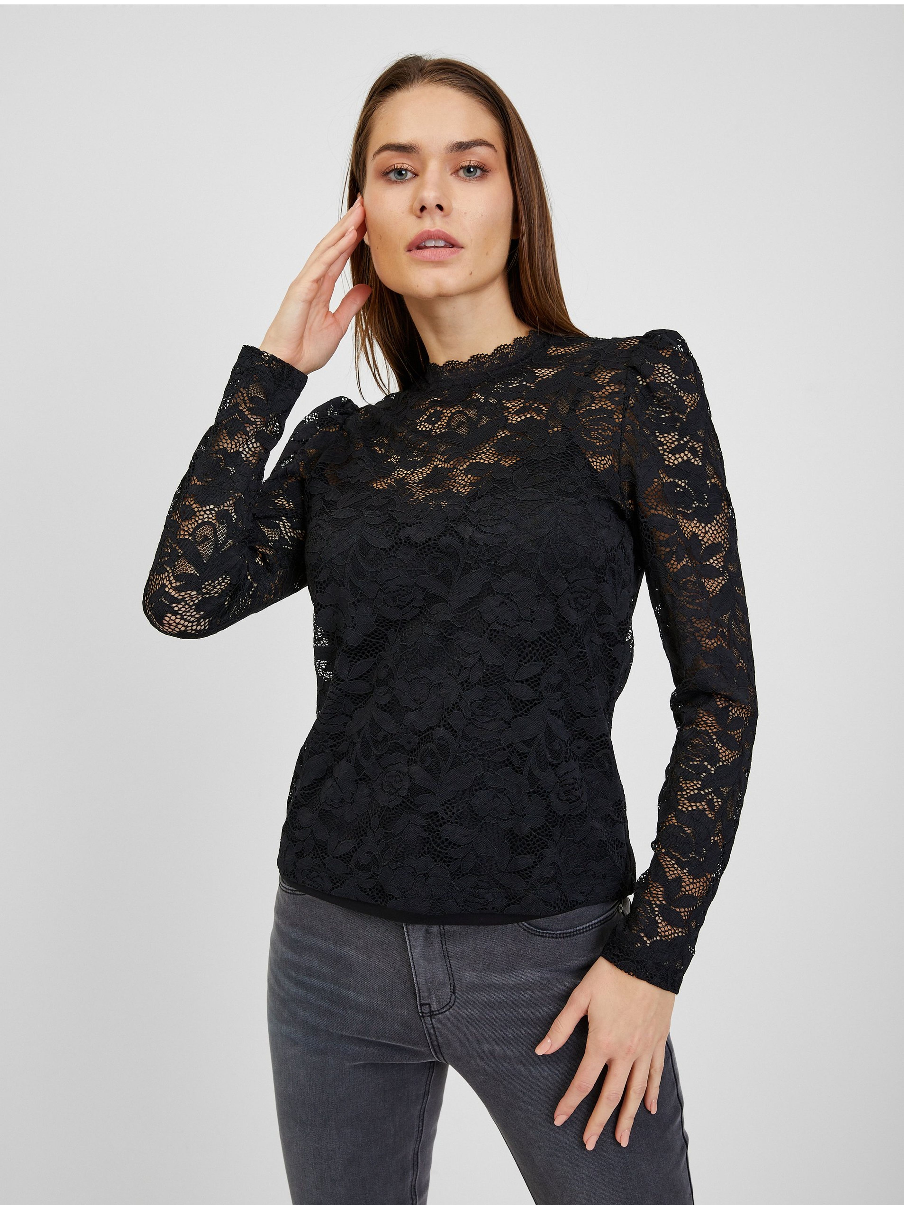 Schwarzes Damen T-Shirt mit Spitze ORSAY