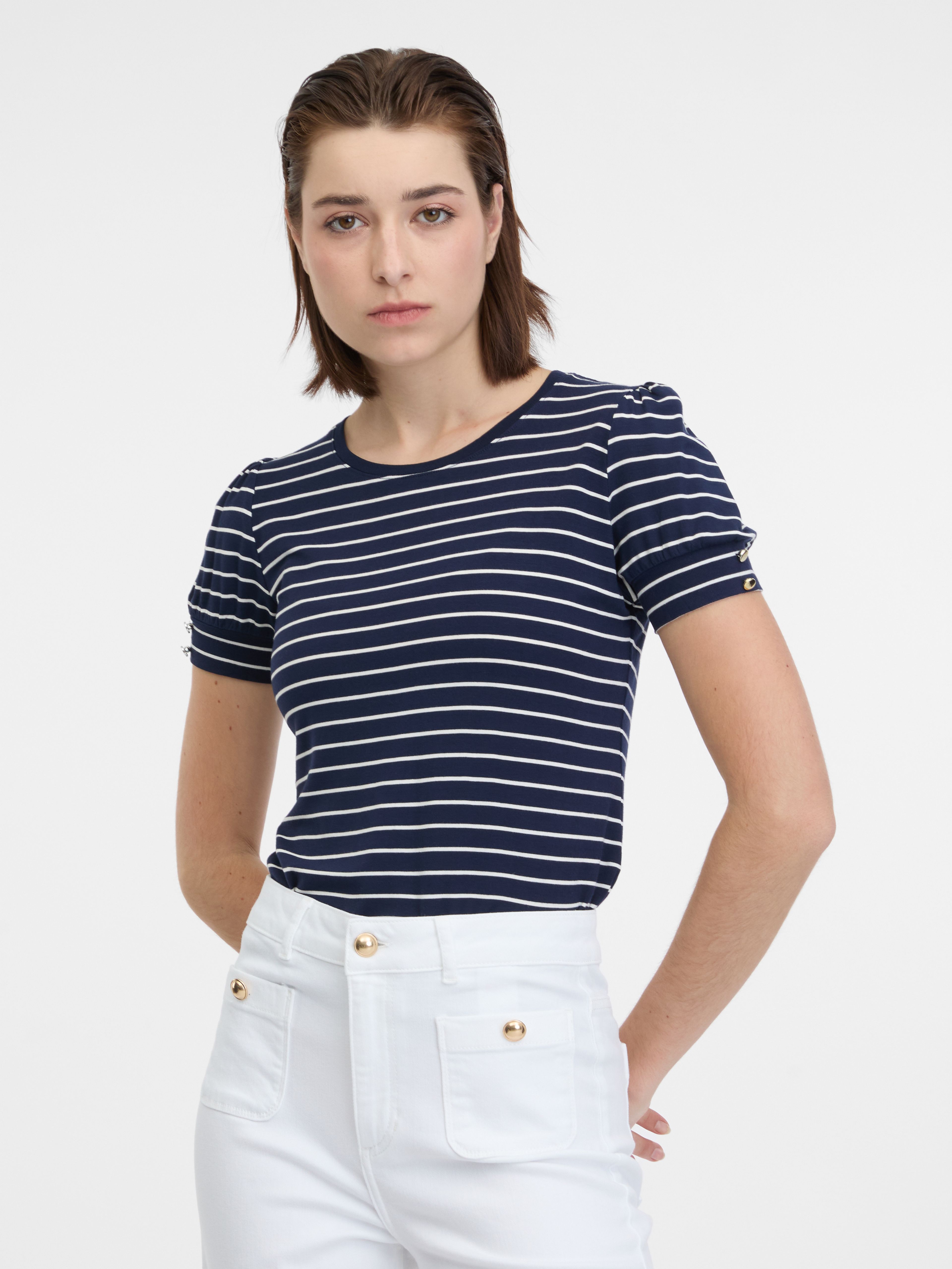 Granatowy damski t-shirt ORSAY w paski