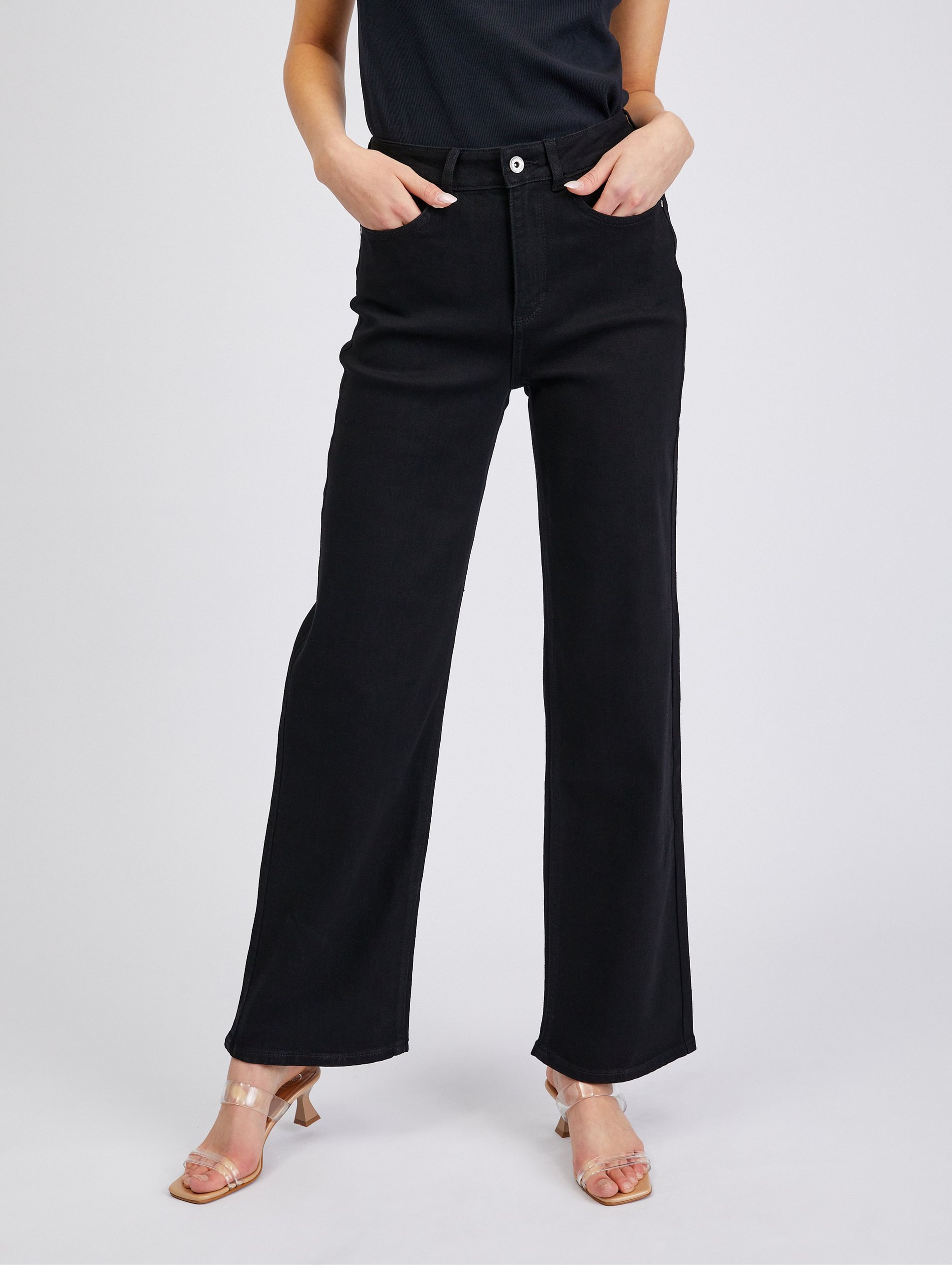 Czarne damskie wide leg  jeansy ORSAY