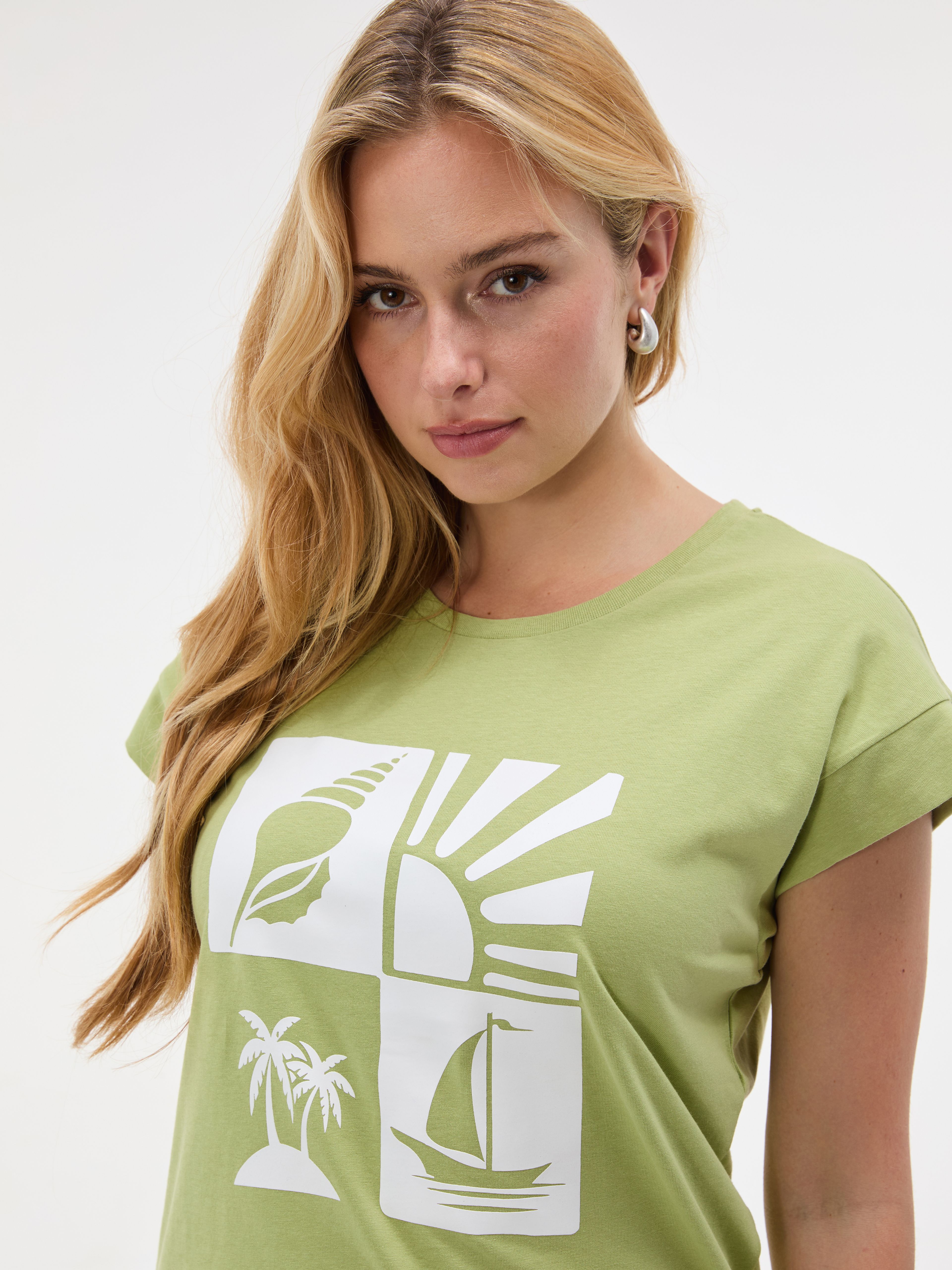 Zielony damski t-shirt z krótkim rękawem ORSAY - 004