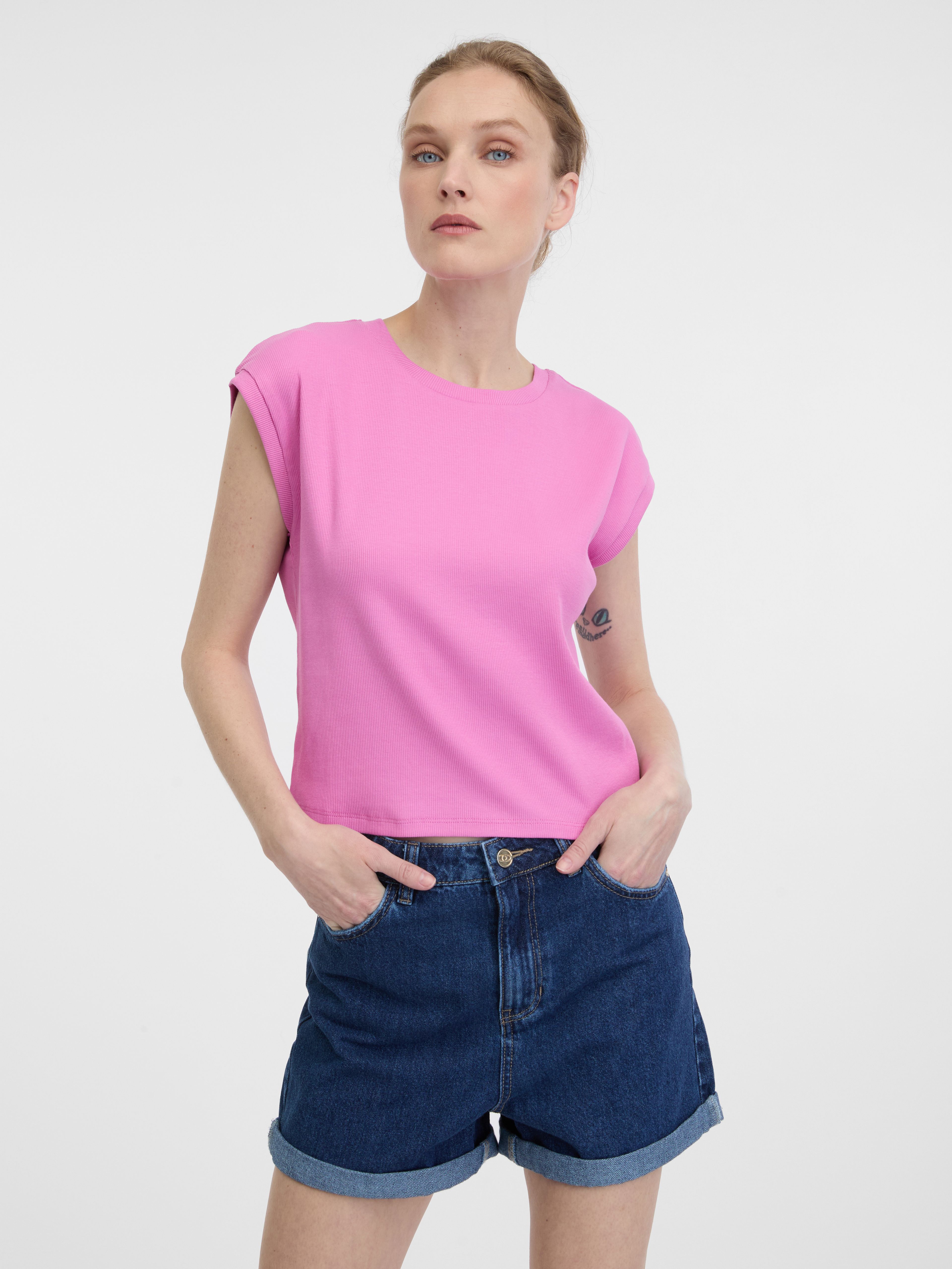 Rosa Damen Crop-T-Shirt mit kurzen Ärmeln ORSAY