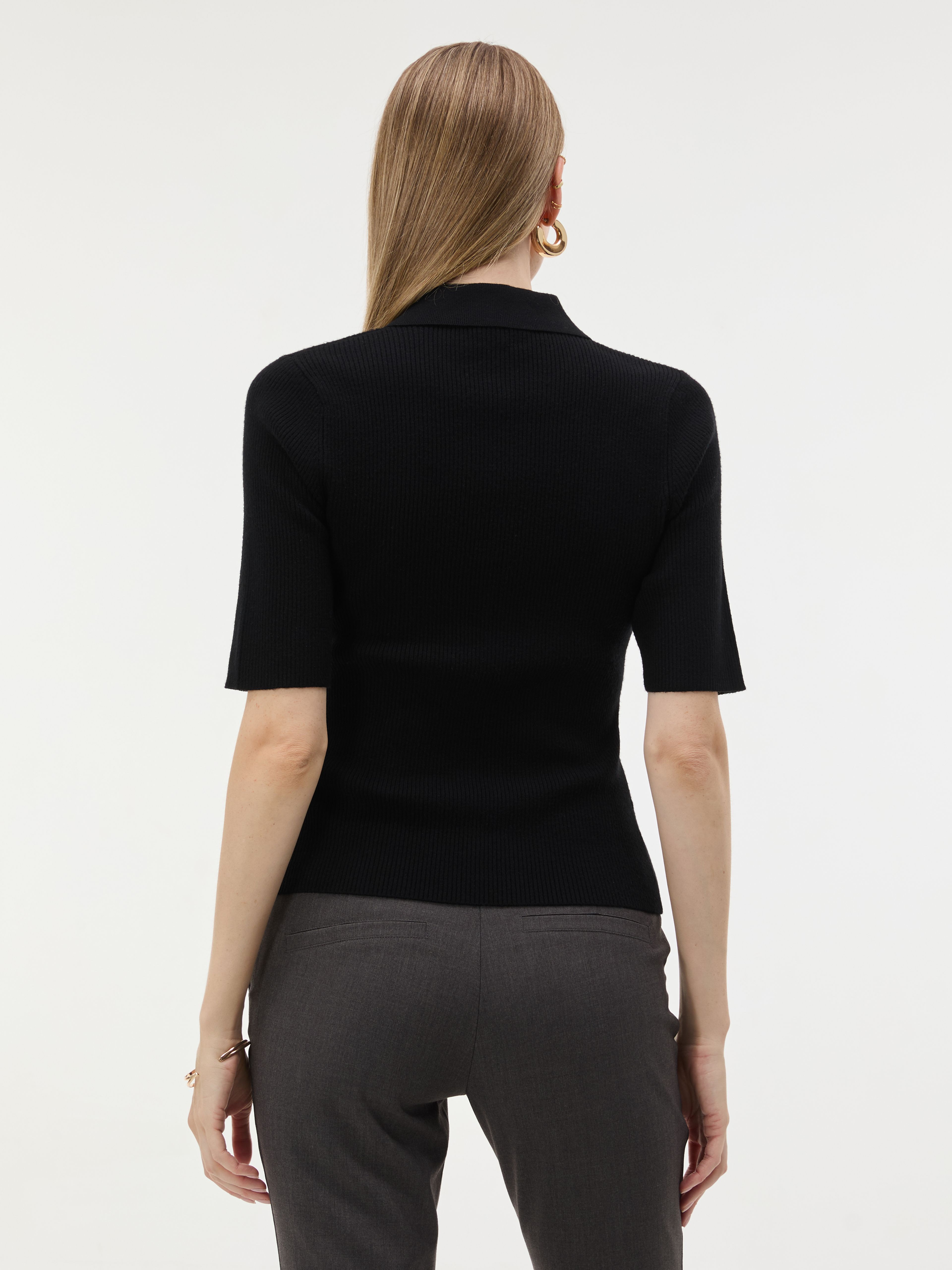 Schwarzer Damen-Cardigan mit Kragen und kurzen Ärmeln ORSAY - 004