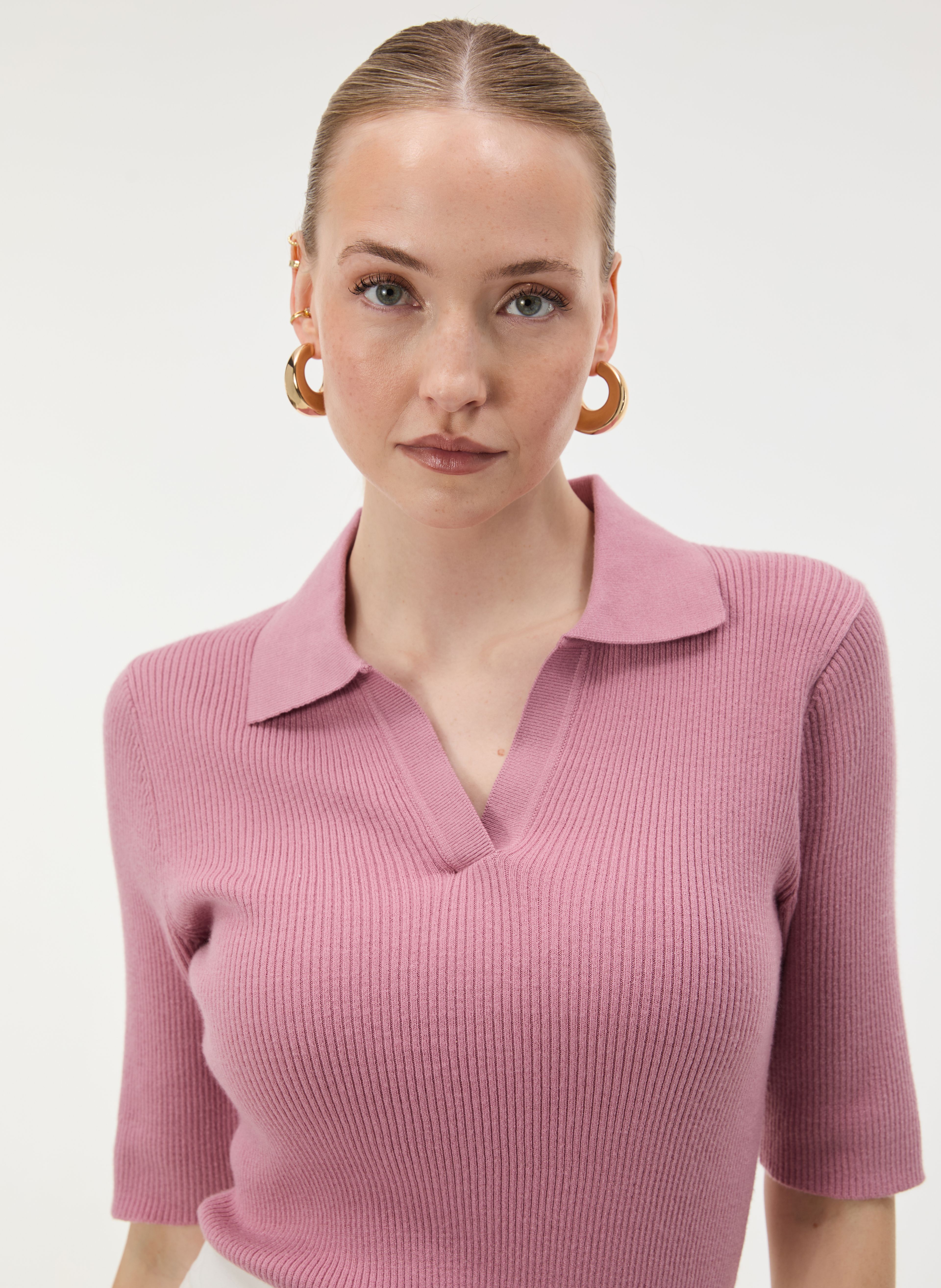 Rosa Damen-Cardigan mit Kragen und kurzen Ärmeln ORSAY - 002