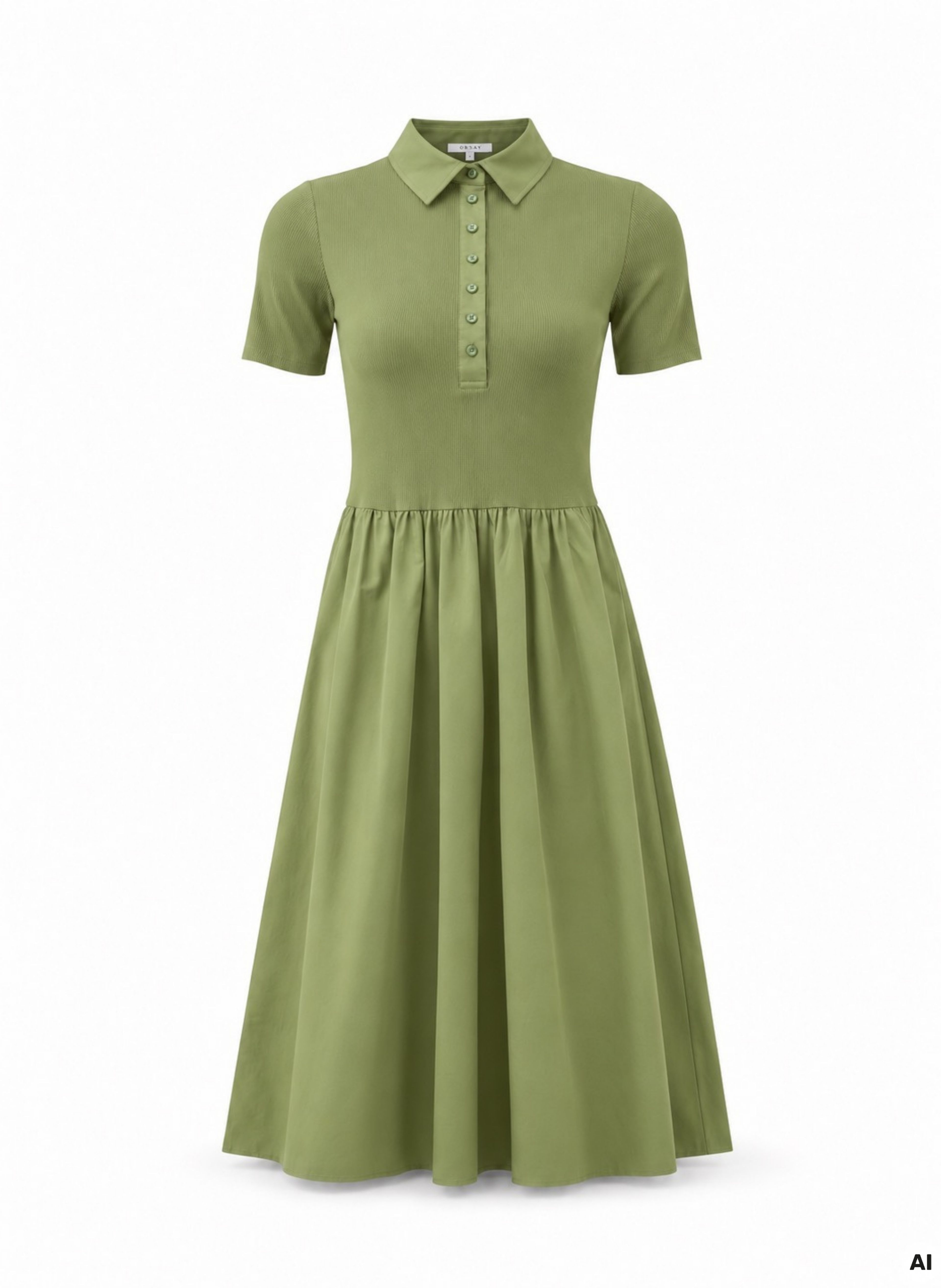 Rochie midi în A pentru femei verde cu mâneci scurte ORSAY - 005