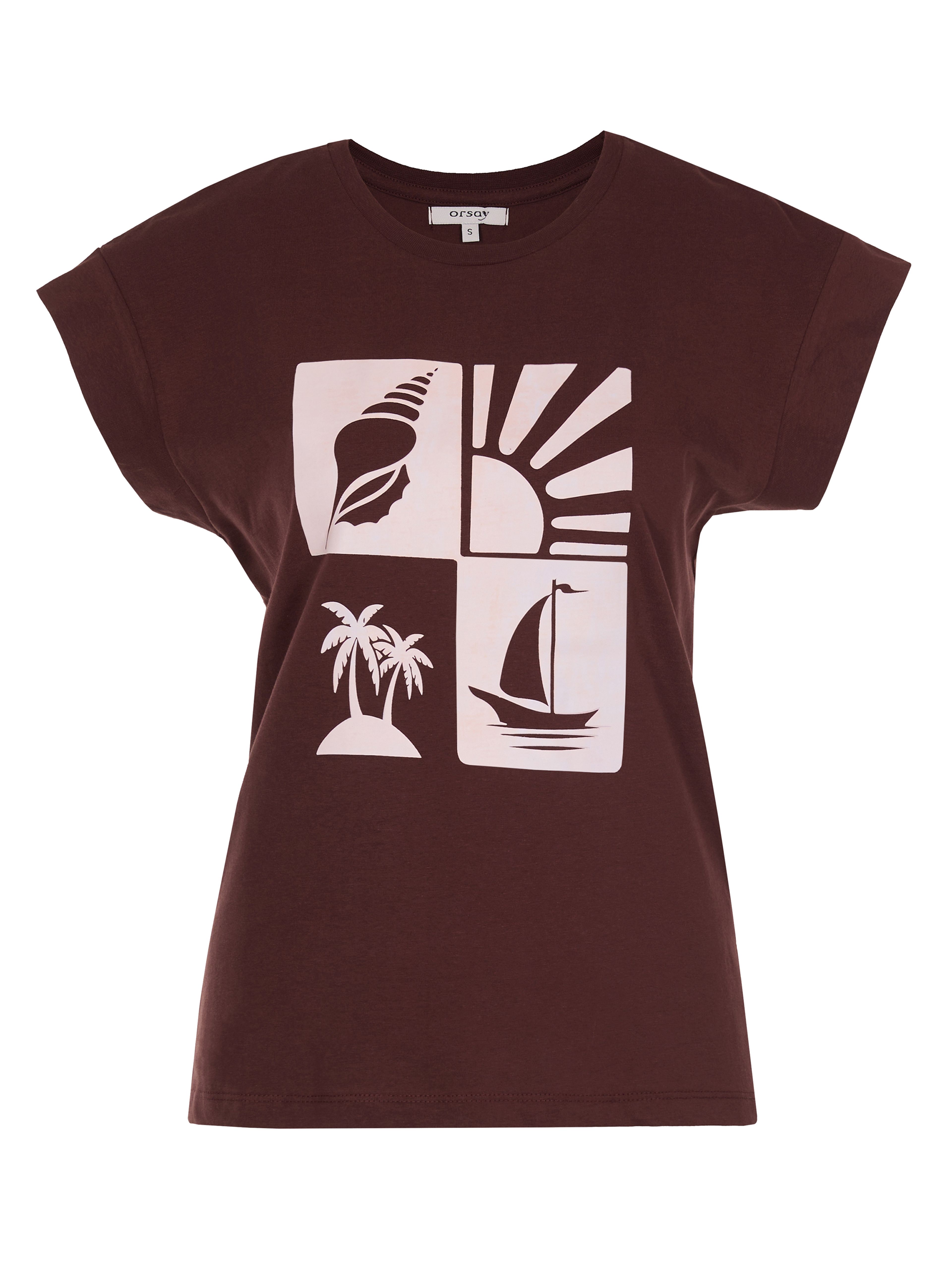 Ciemnobrązowy damski t-shirt z krótkim rękawem ORSAY - 005