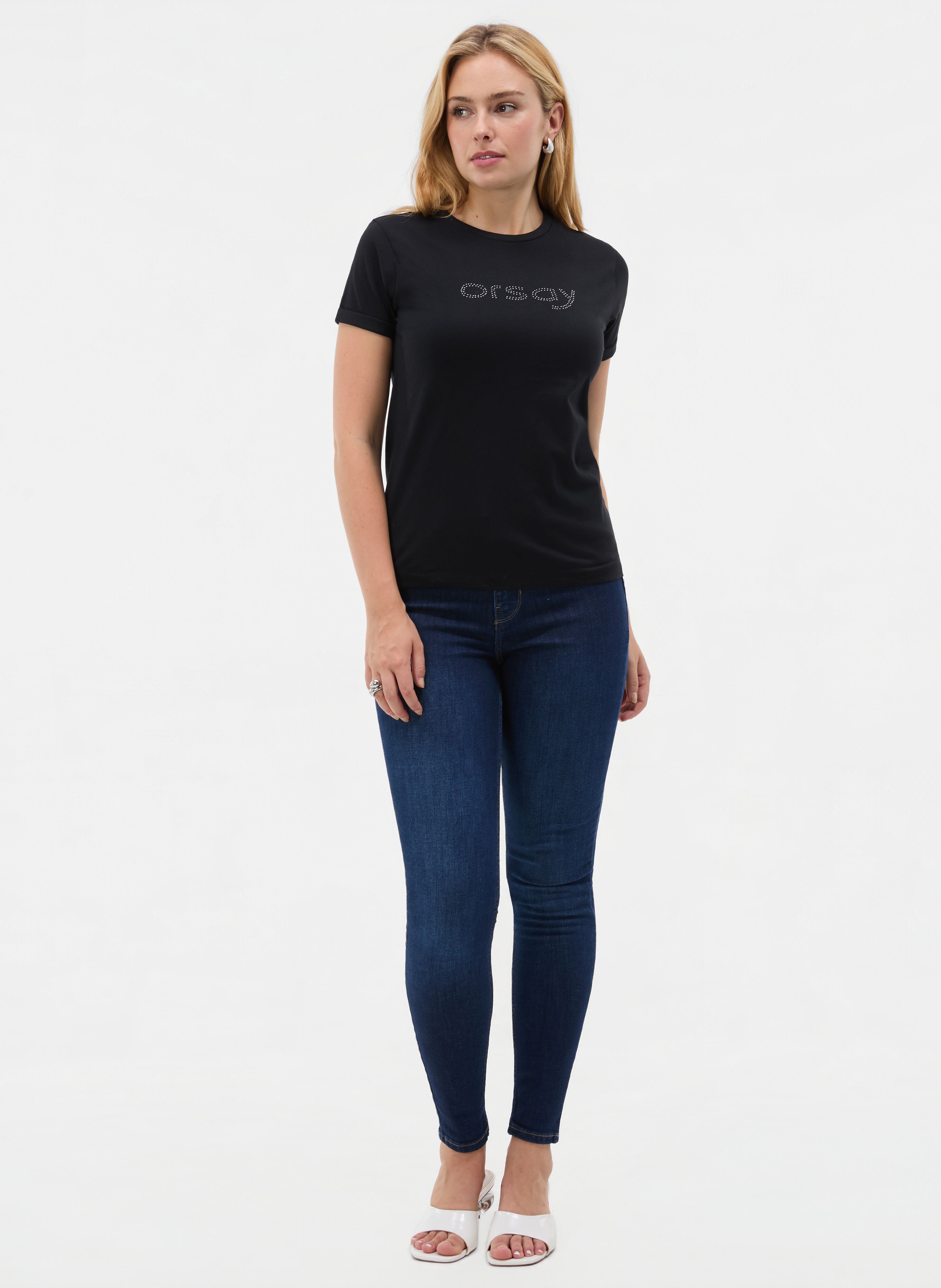 Czarny damski t-shirt z krótkim rękawem ORSAY - 003