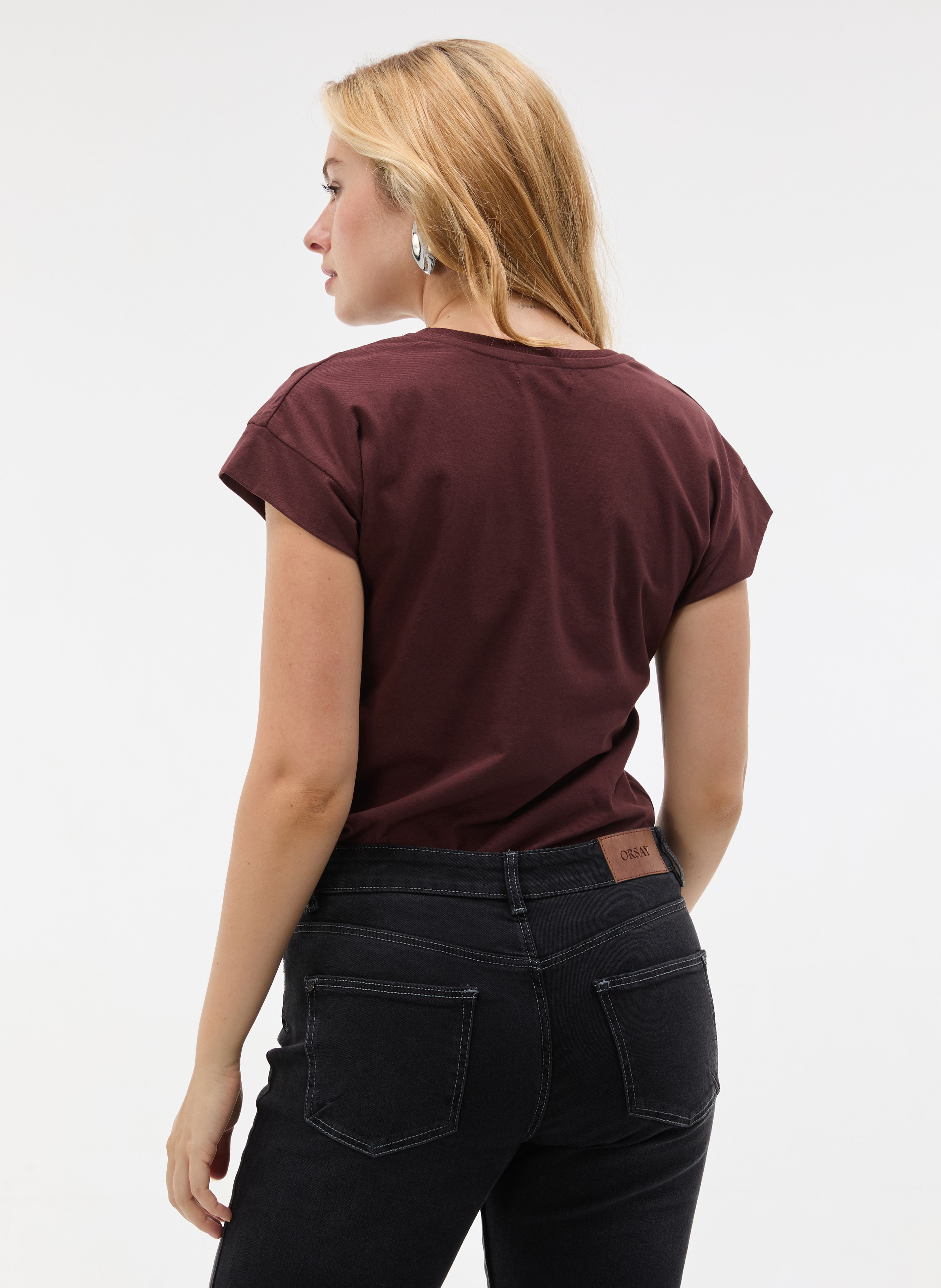 Ciemnobrązowy damski t-shirt z krótkim rękawem ORSAY - 002