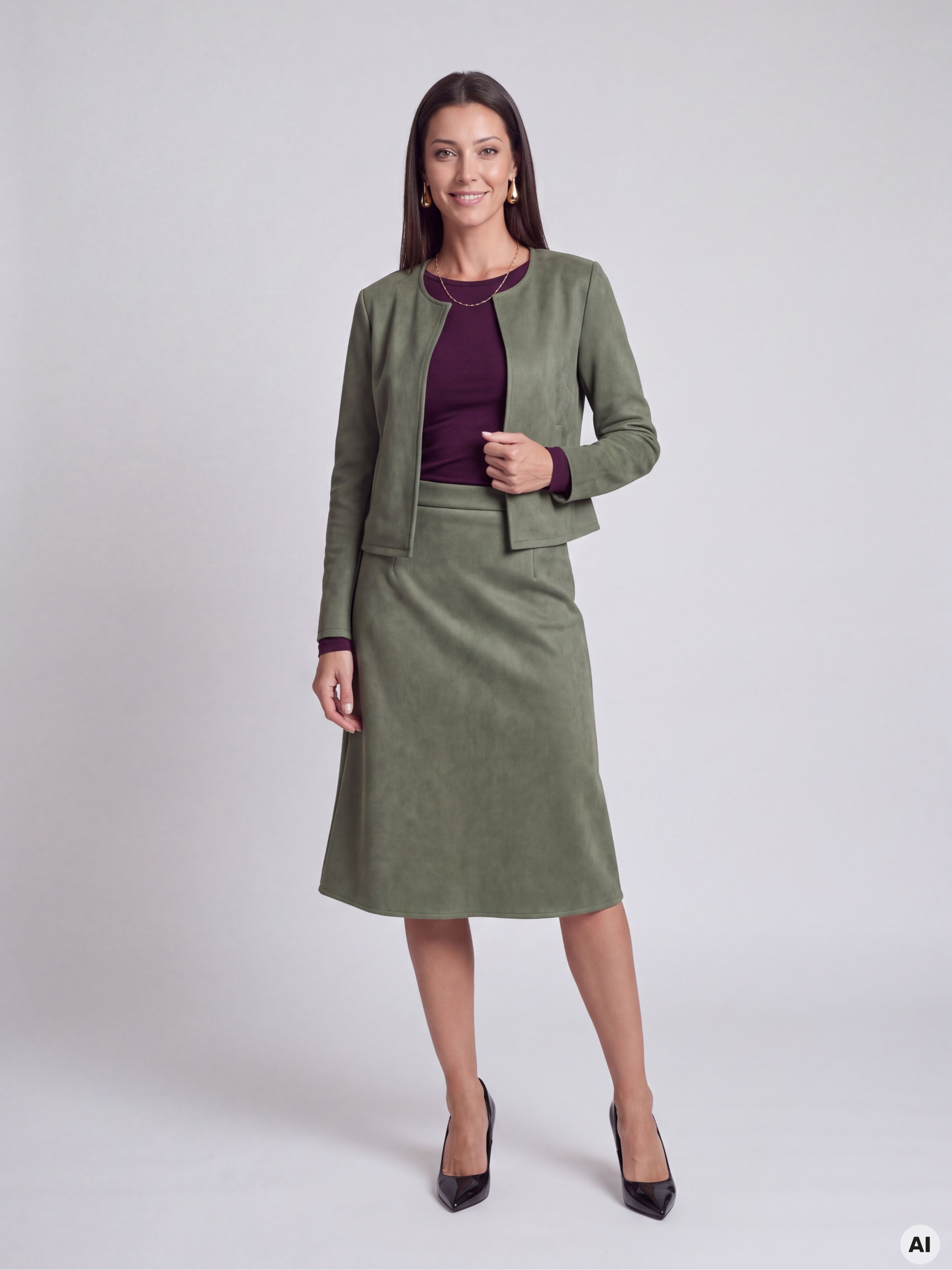 ORSAY Khaki női A-vonalú midi szoknya - 003