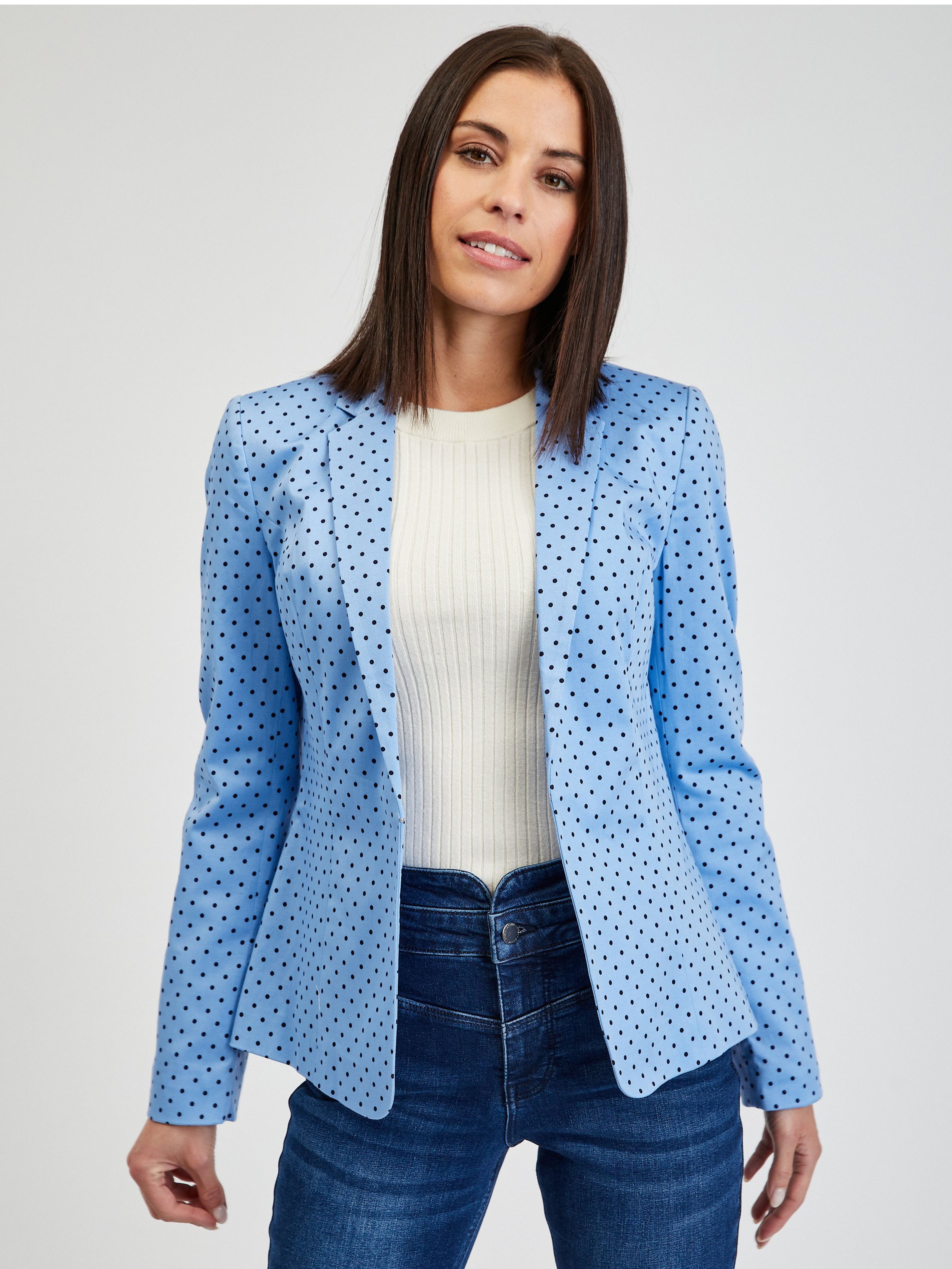 Blaue gepunktete Damenjacke ORSAY