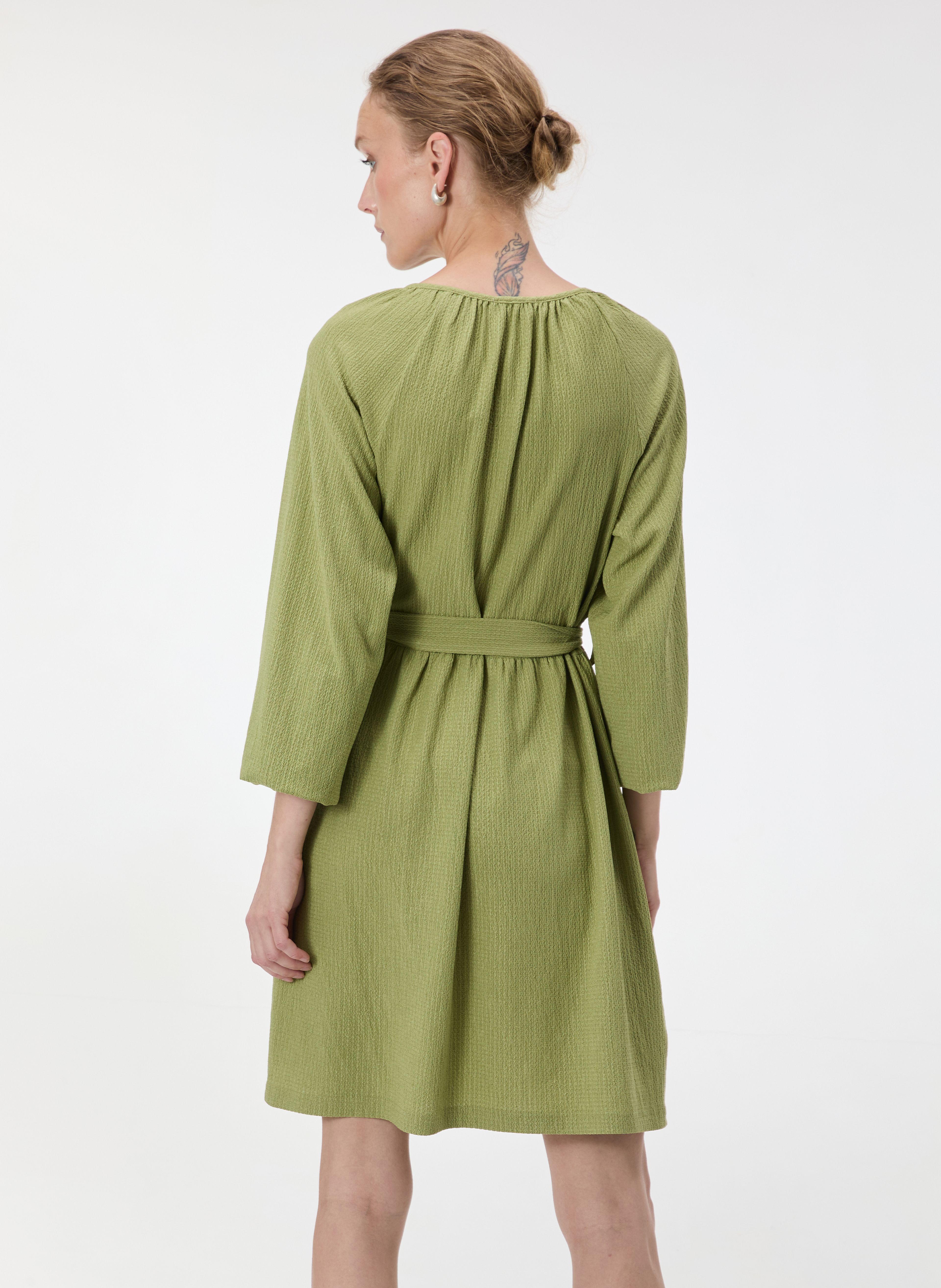 Rochie scurtă dreaptă pentru femei verde cu mânecă trei sferturi ORSAY - 005