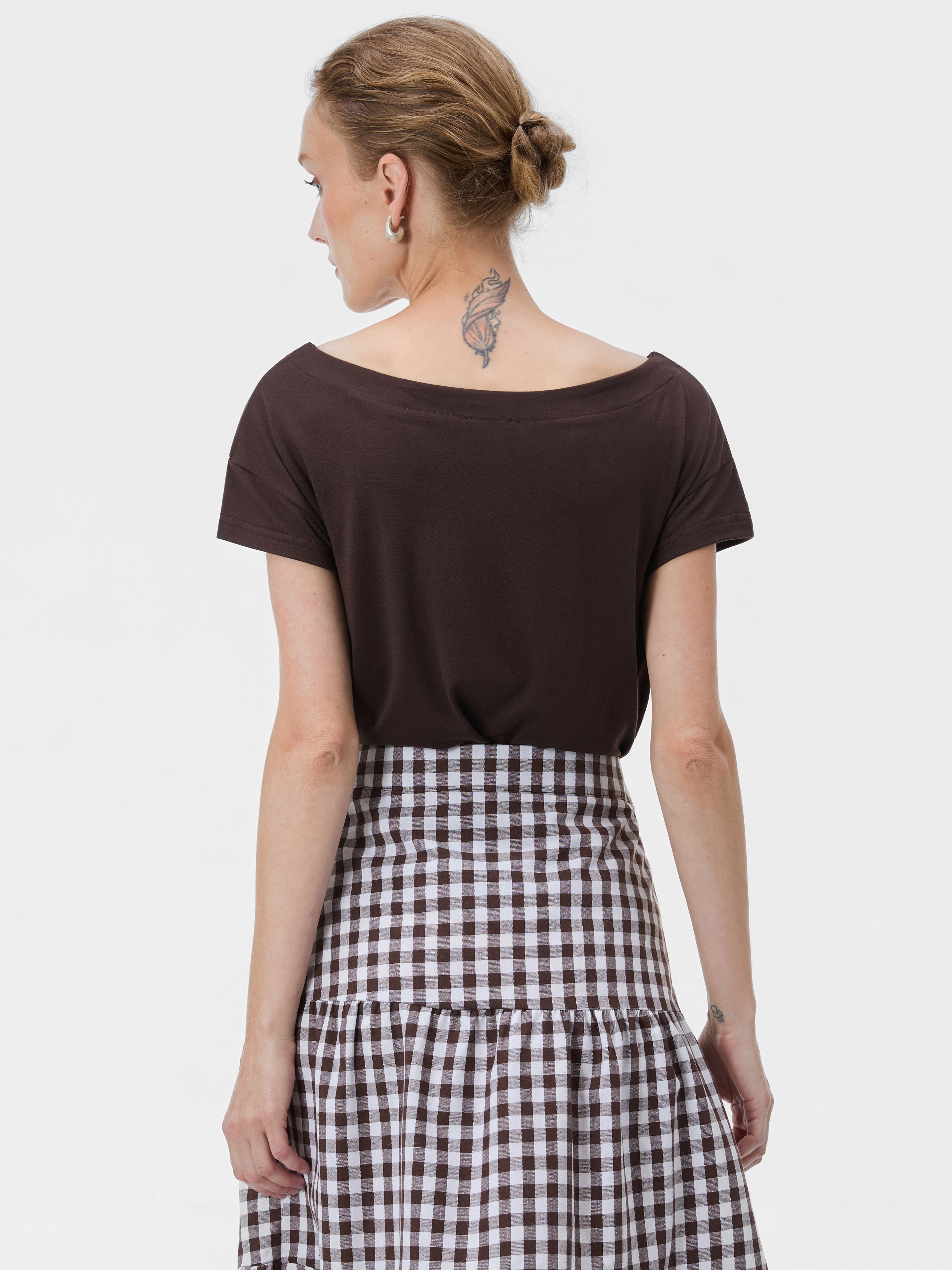 Brązowy damski T-shirt z krótkim rękawem ORSAY - 002