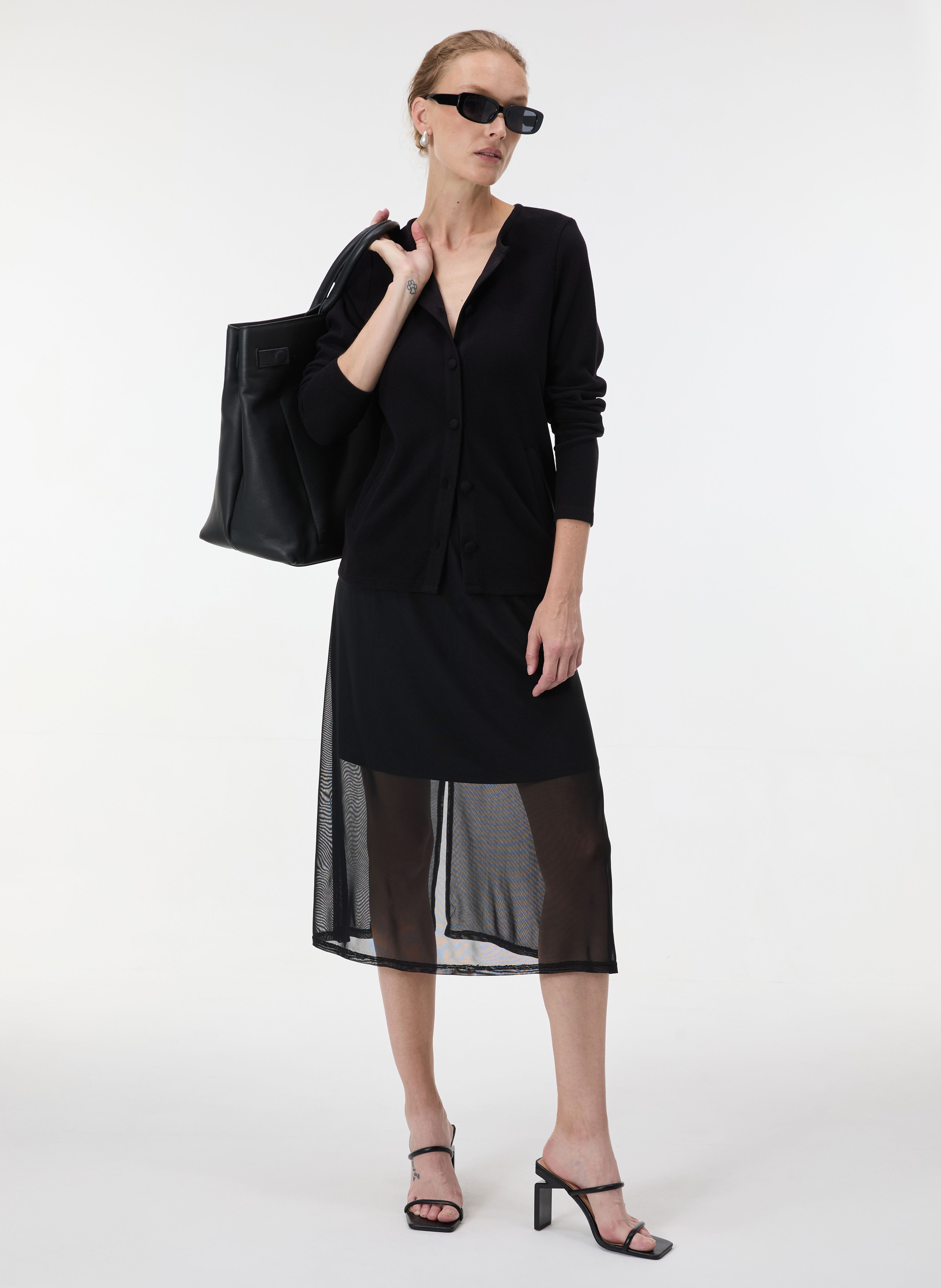 Schwarzer Damen-Cardigan mit langen Ärmeln ORSAY - 004
