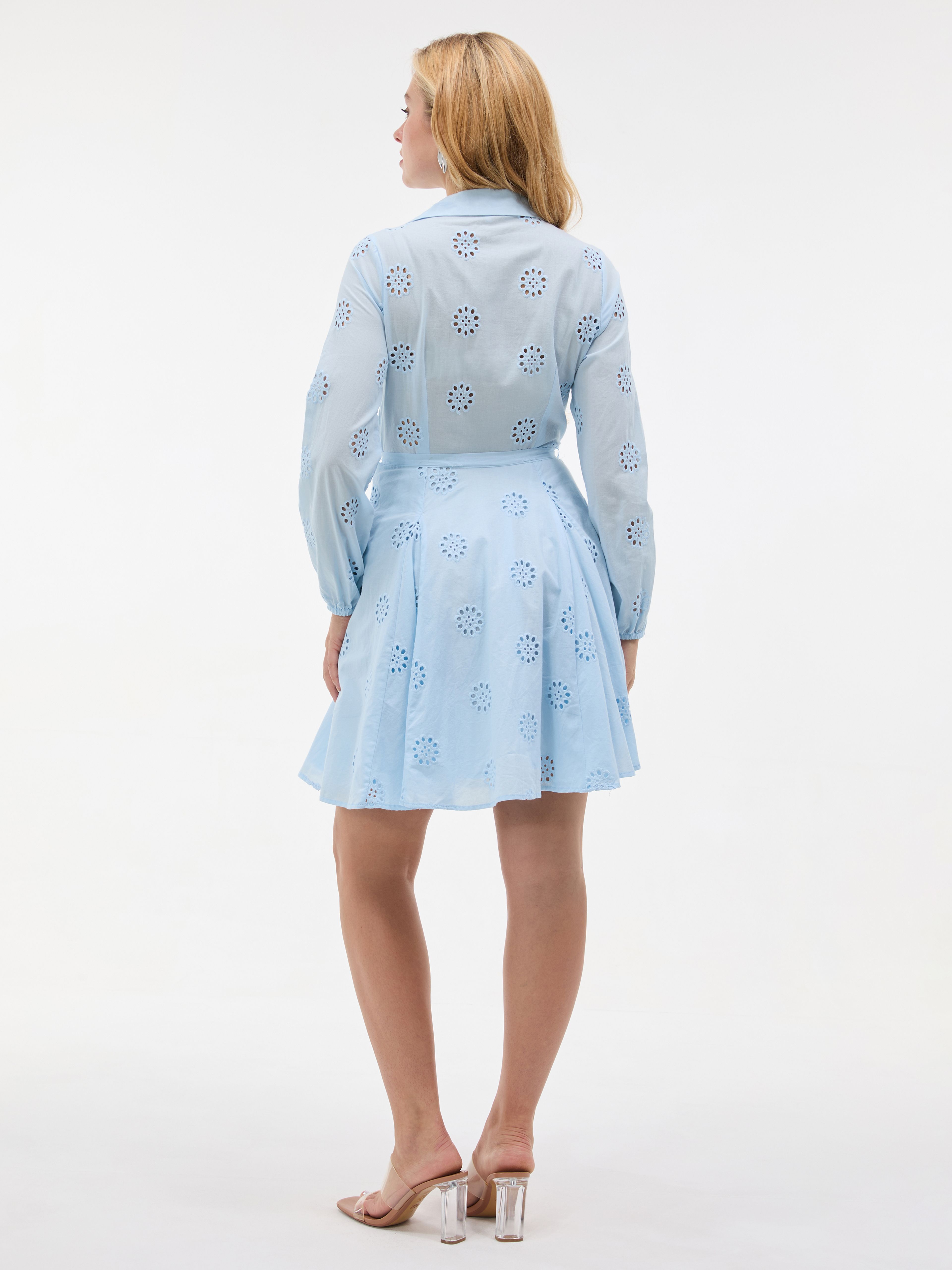 Rochie tip cămașă scurtă, cu croială evazată, albastru deschis ORSAY - 002