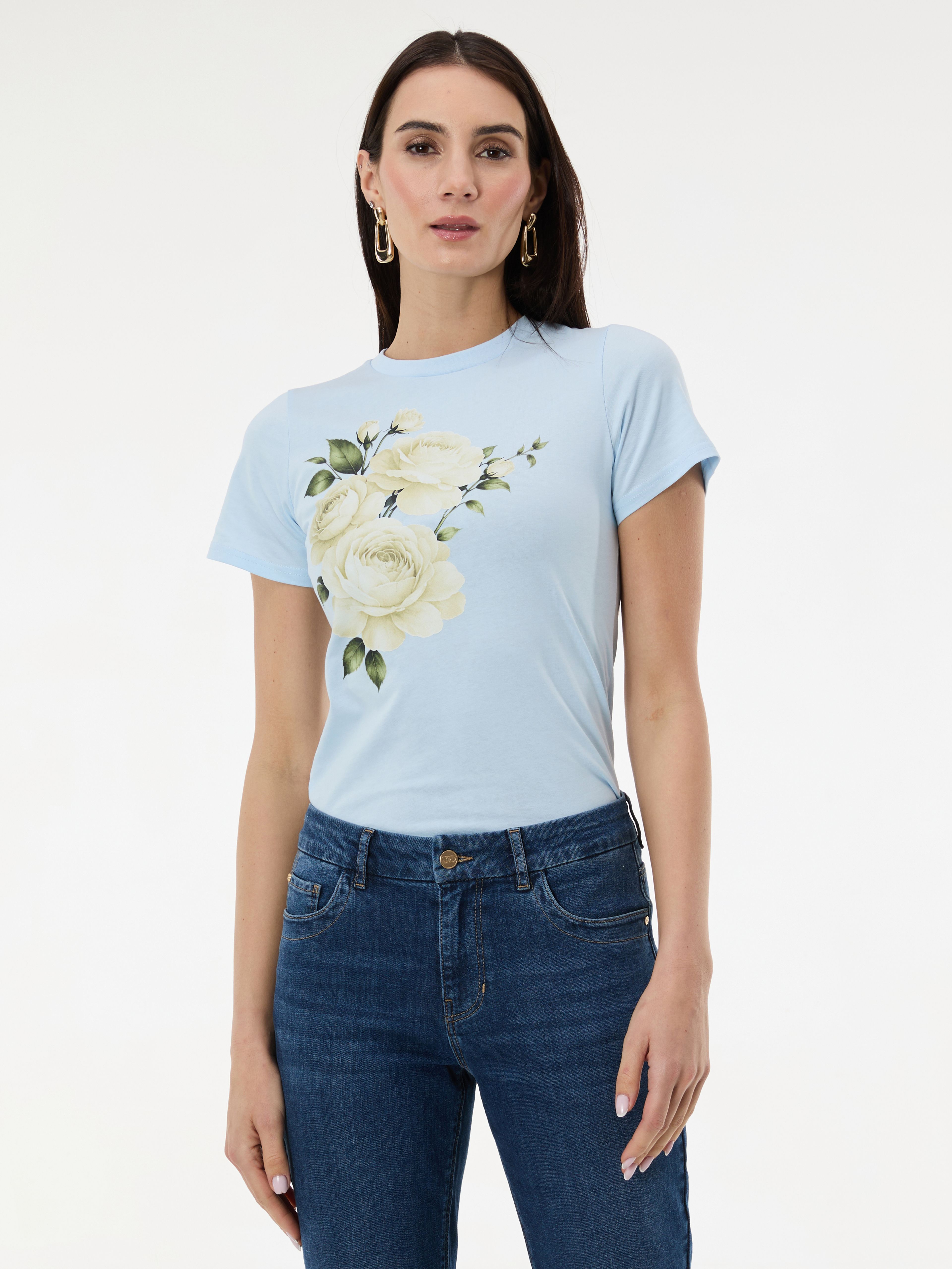 Jasnoniebieska damska koszulka z nadrukiem ORSAY