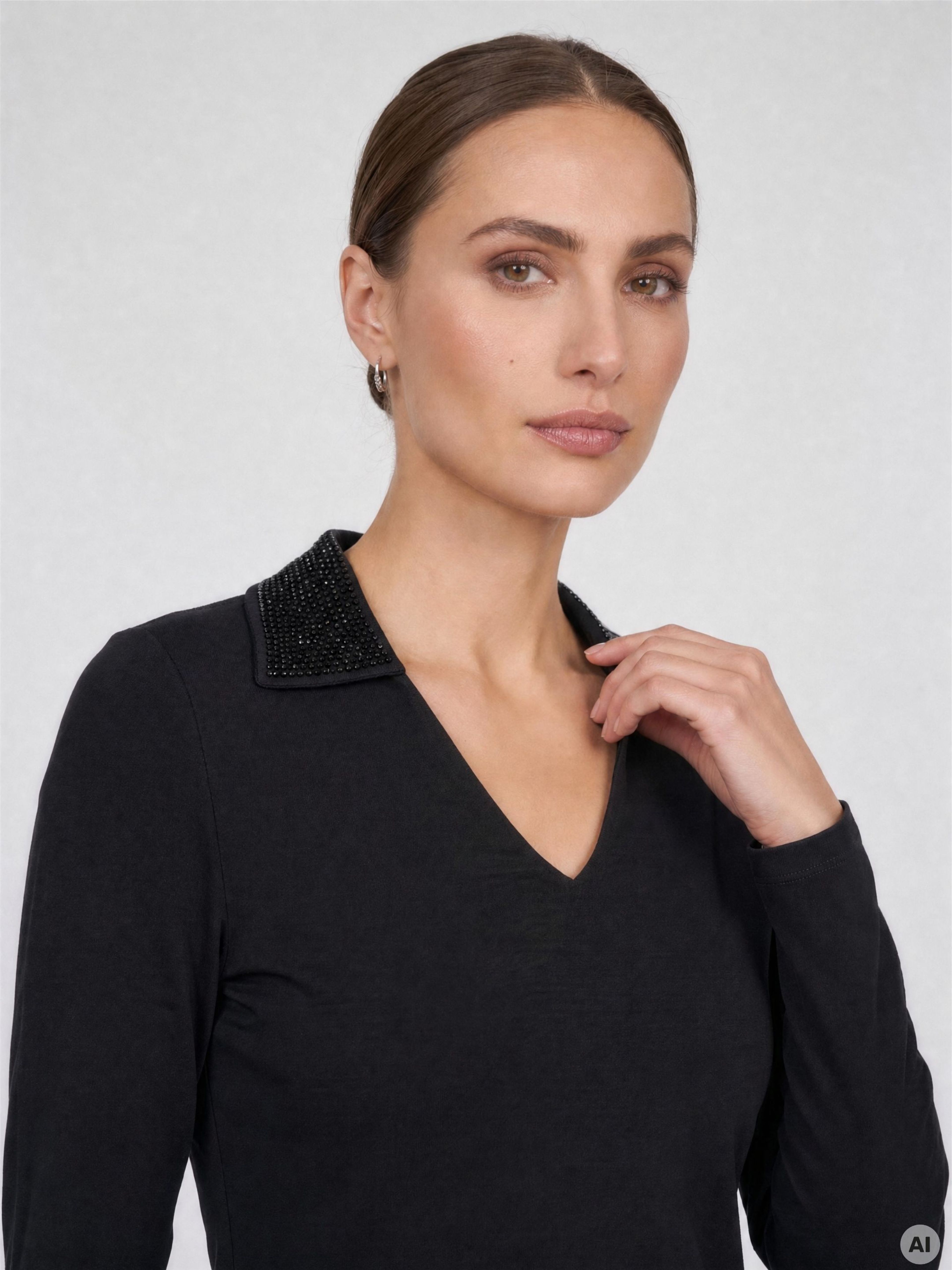 Tricou pentru femei negru cu mânecă lungă ORSAY - 004