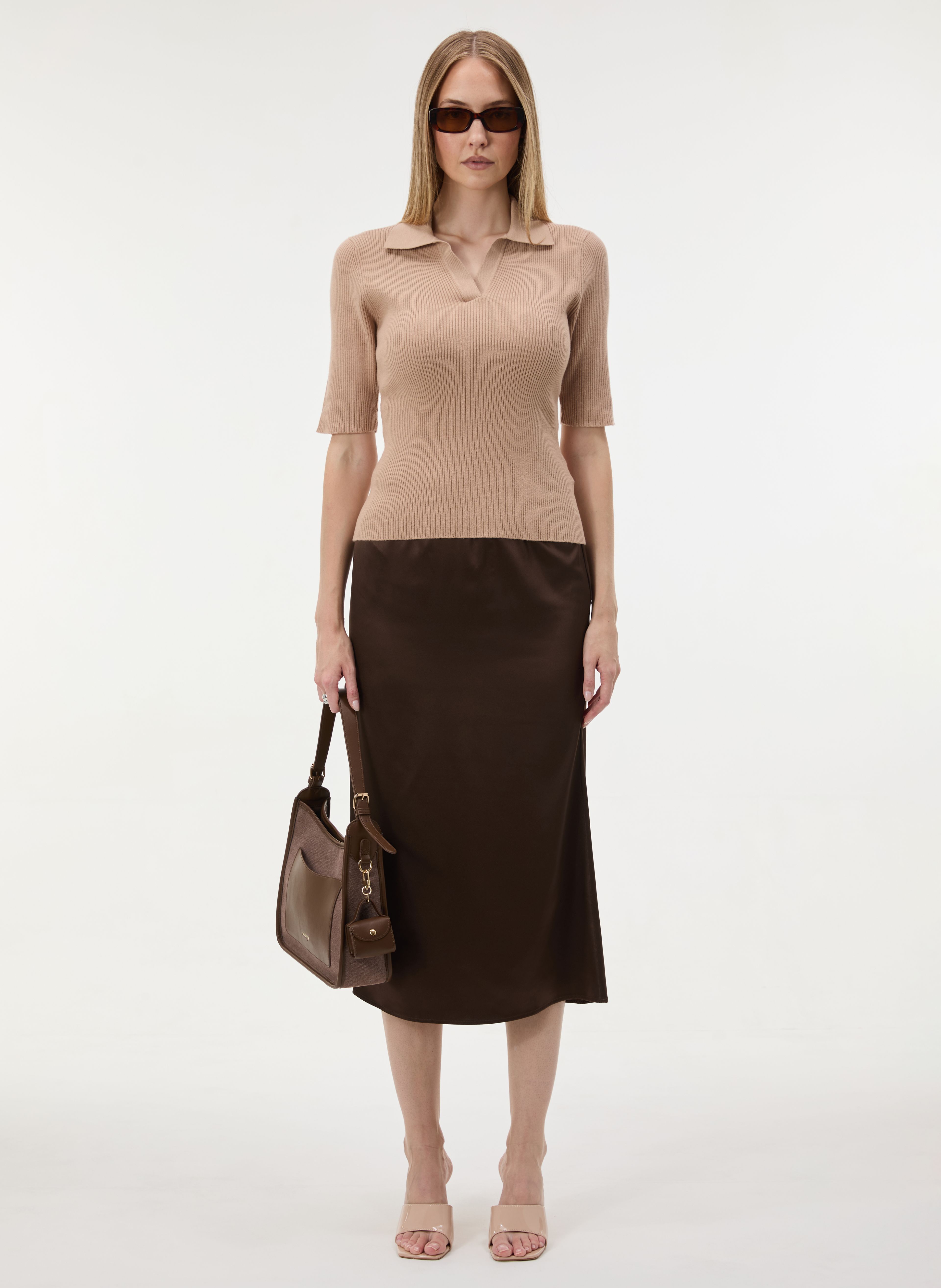 Beiger Damen-Cardigan mit Kragen und kurzen Ärmeln ORSAY - 003