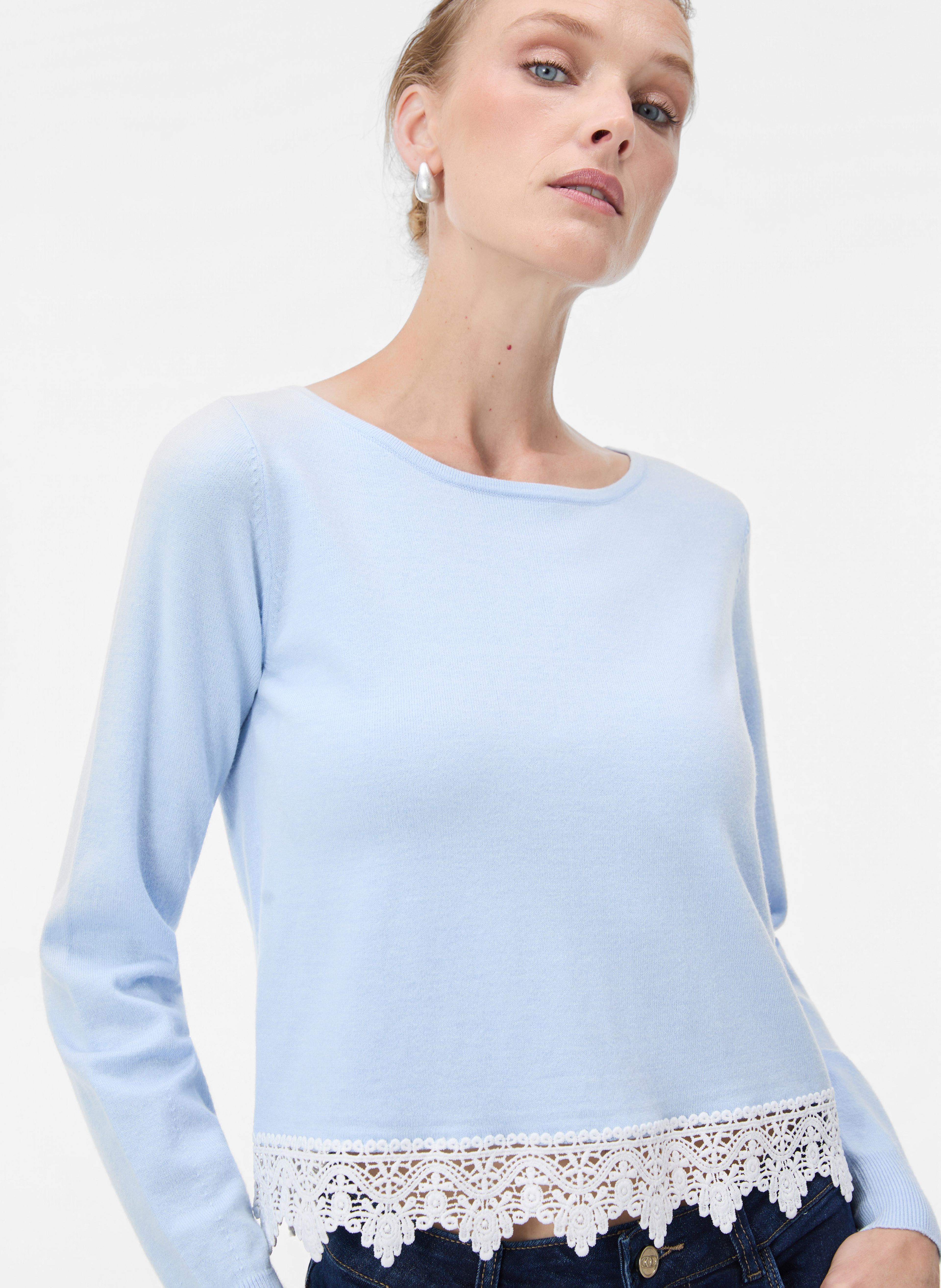 Hellblauer Damenpullover mit langen Ärmeln ORSAY - 003
