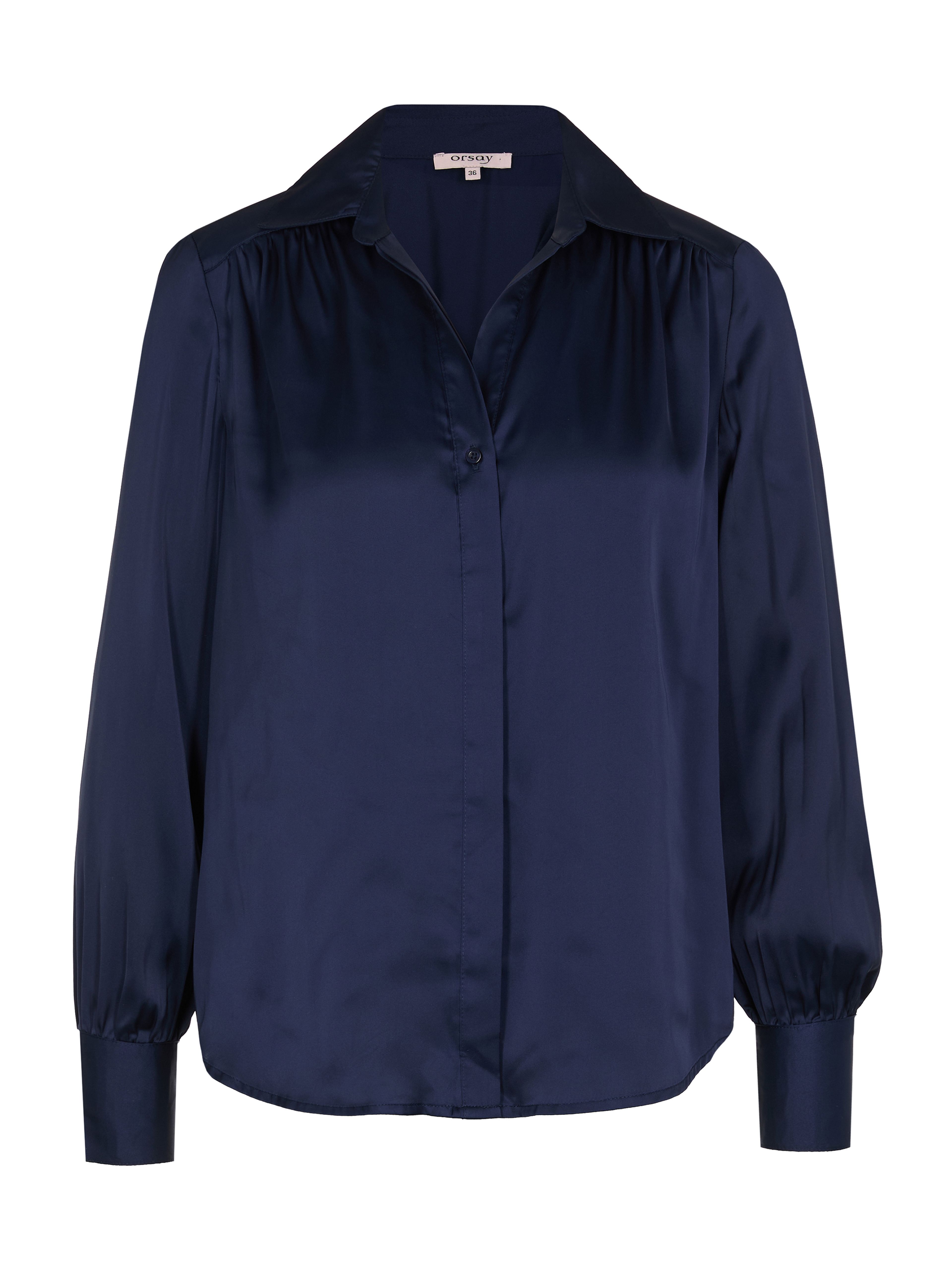 Dunkelblaue Damenbluse mit Kragen und langen Ärmeln ORSAY - 005
