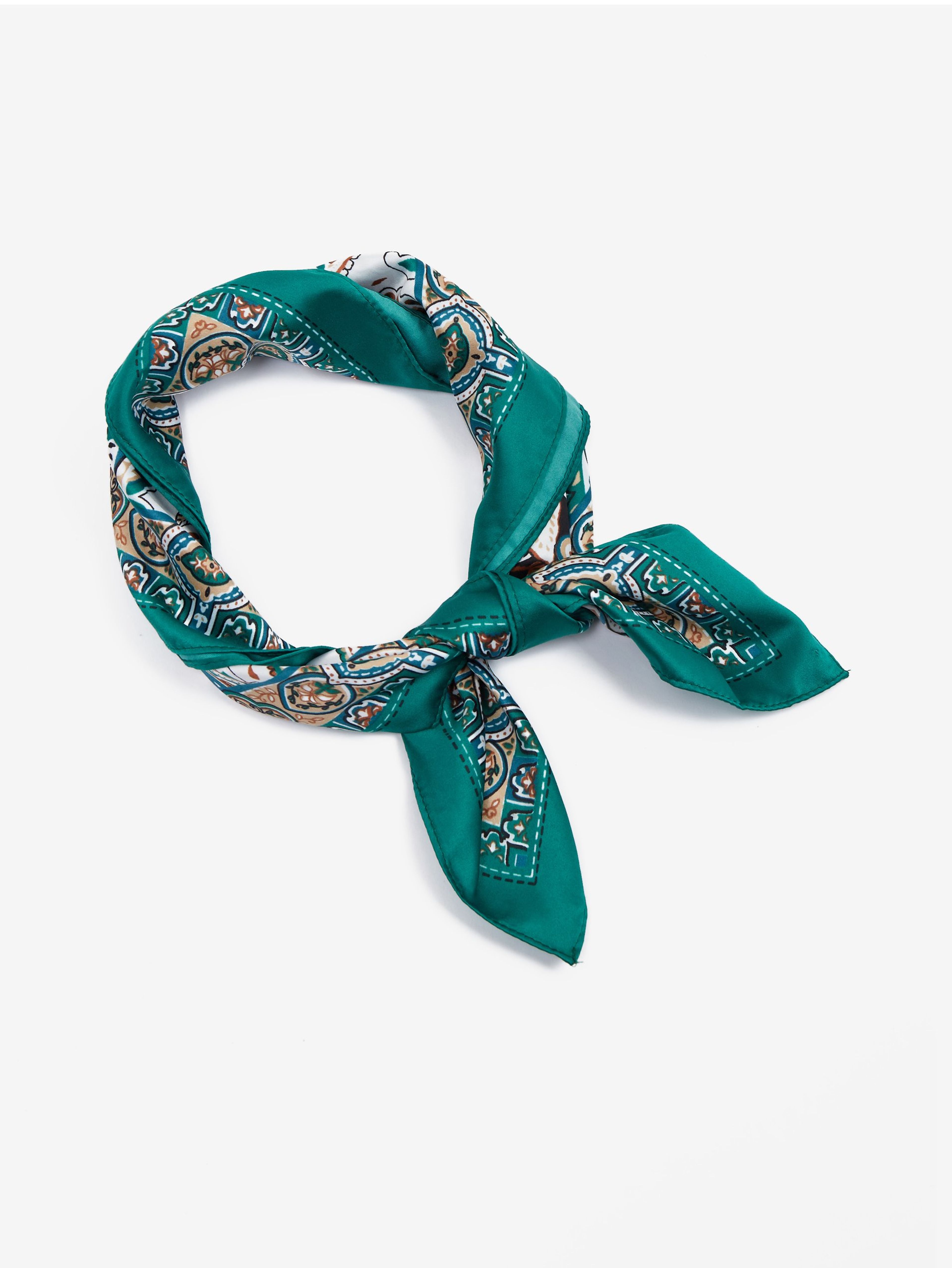 Petrolejový dámský vzorovaný saténový šátek ORSAY