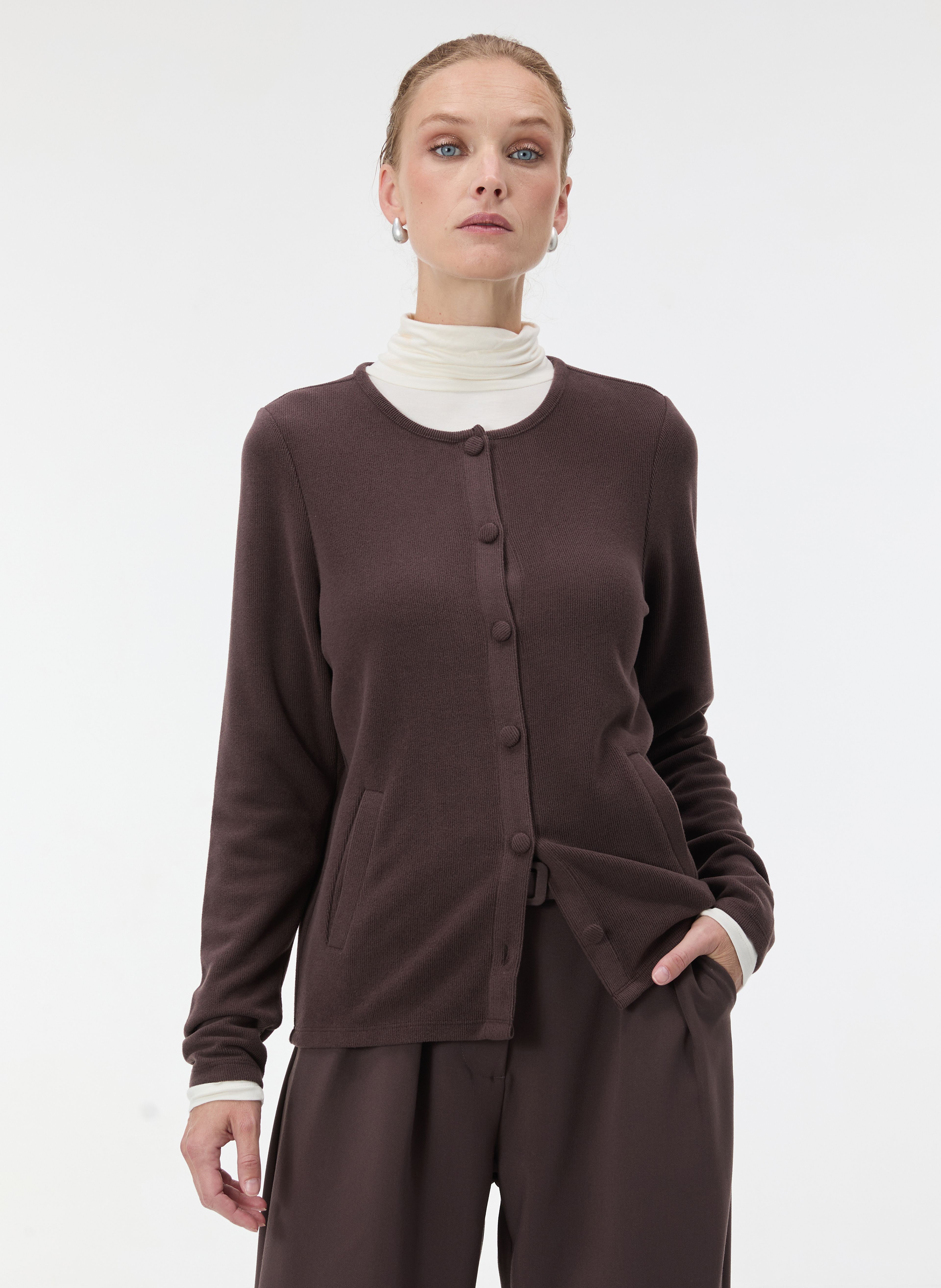 Brauner Damen-Cardigan mit langen Ärmeln ORSAY - 003