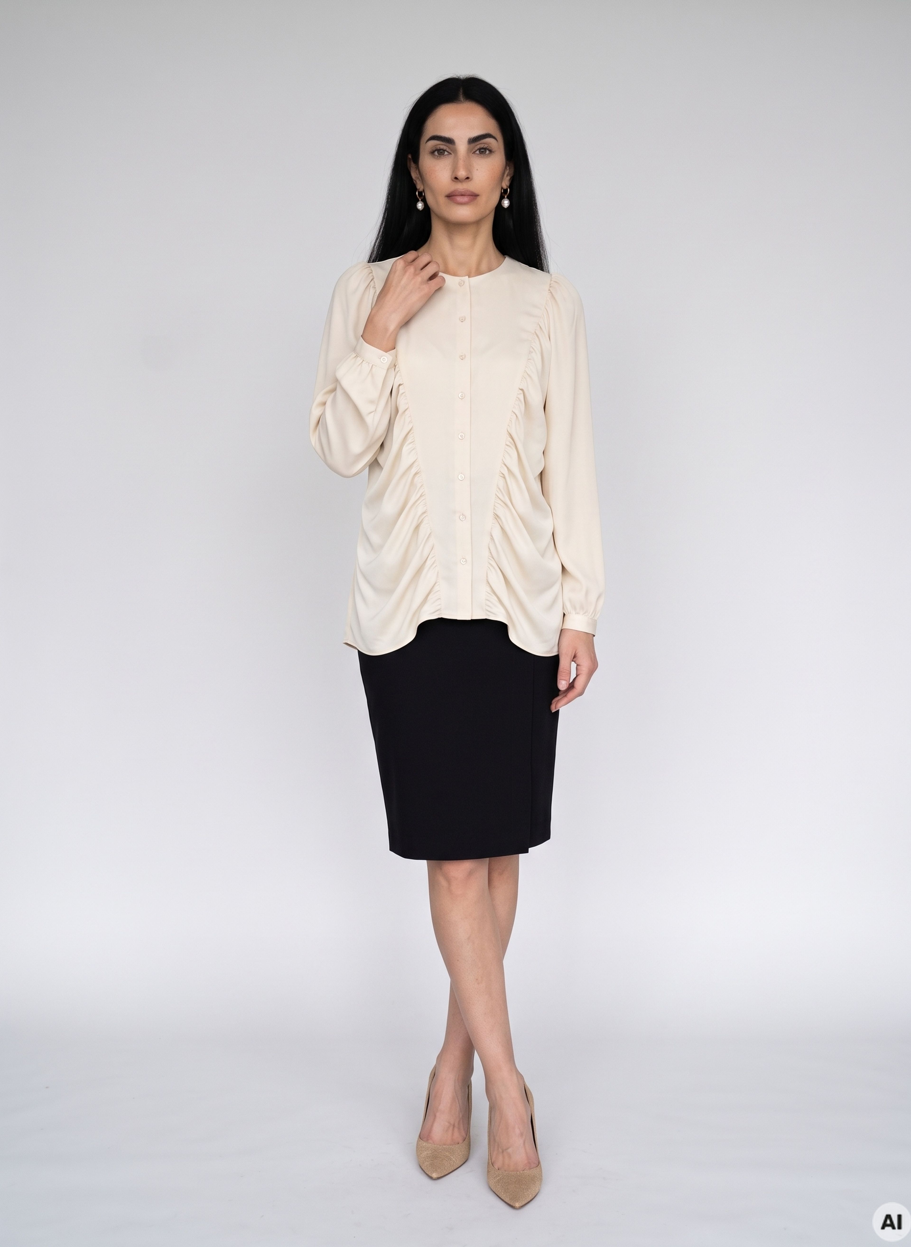 Bela ženska bluza z dolgimi rokavi ORSAY - 002