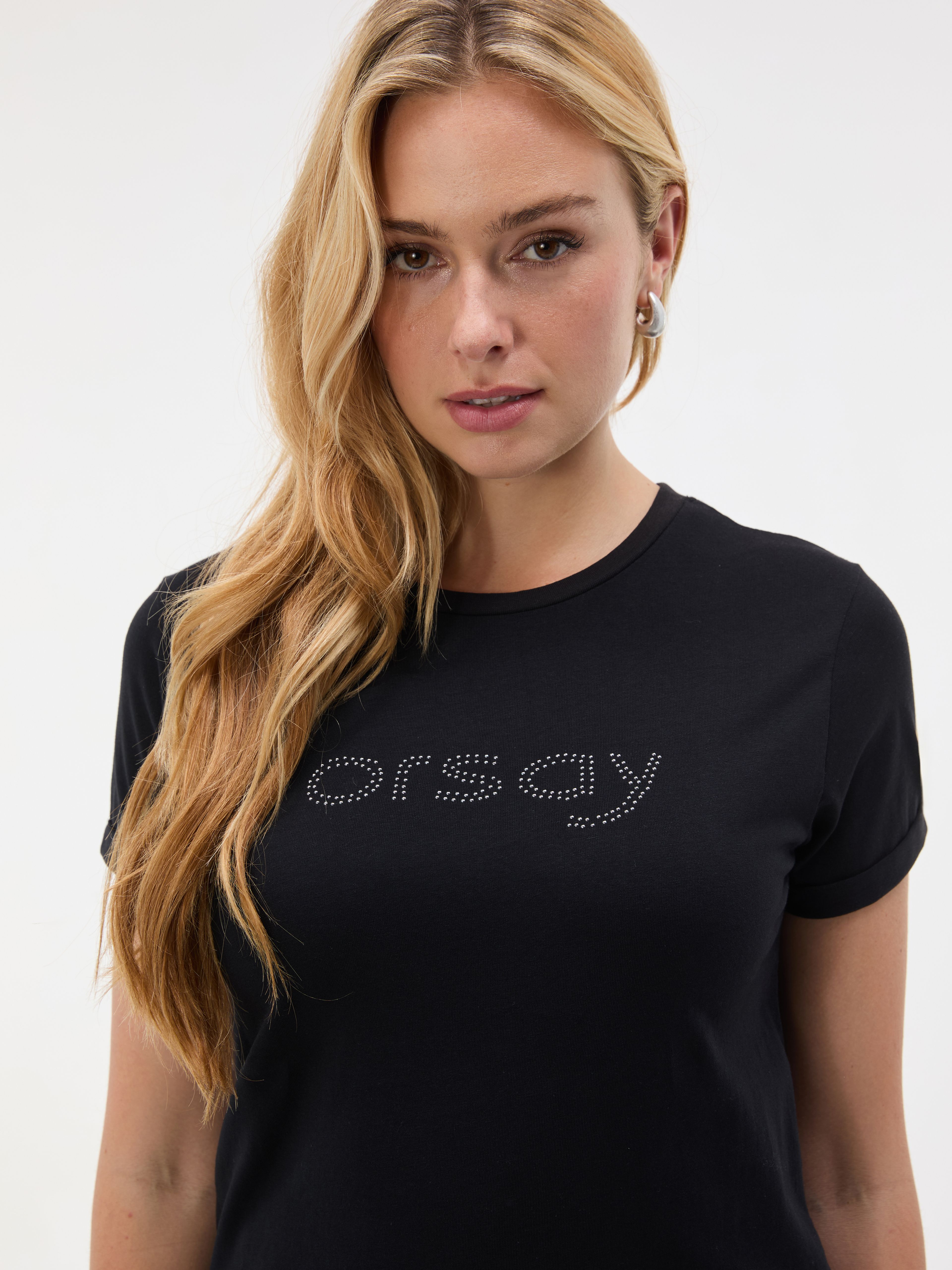 Czarny damski t-shirt z krótkim rękawem ORSAY - 004