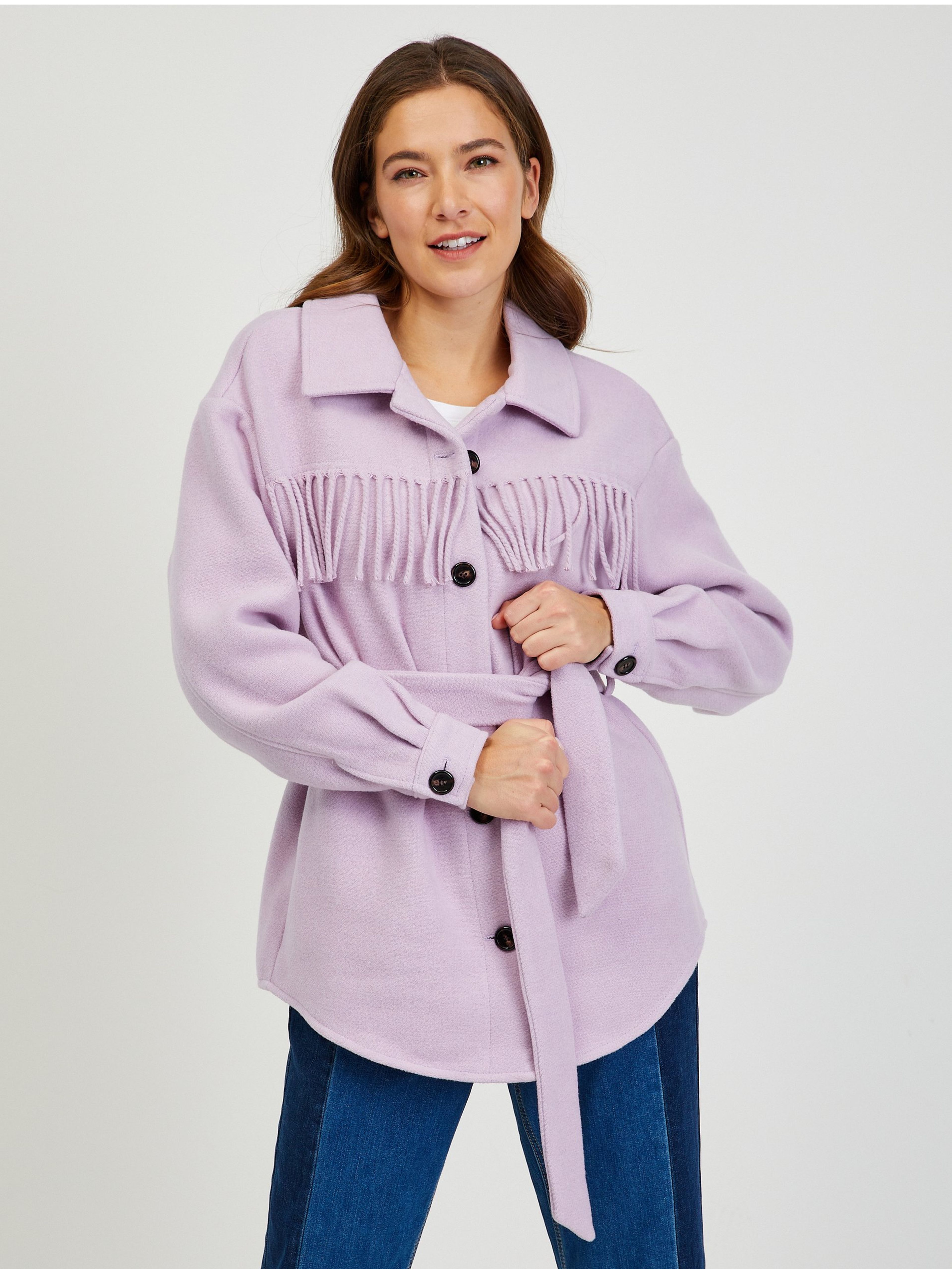 Hellviolette Hemdjacke mit Fransen ORSAY