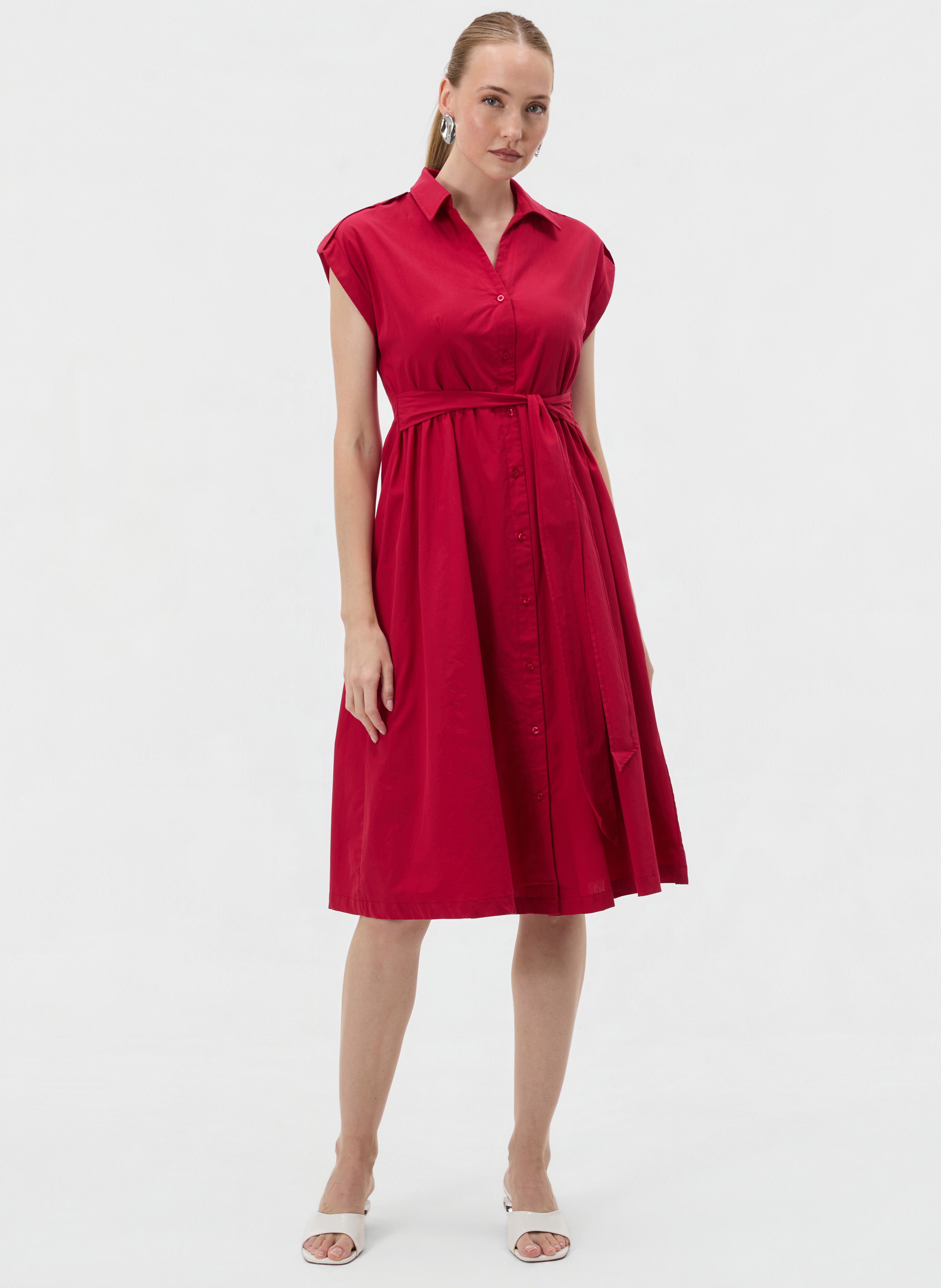 Rotes ärmelloses Damen-Kleid in A-Linie bis zum Knie mit Kragen ORSAY - 003